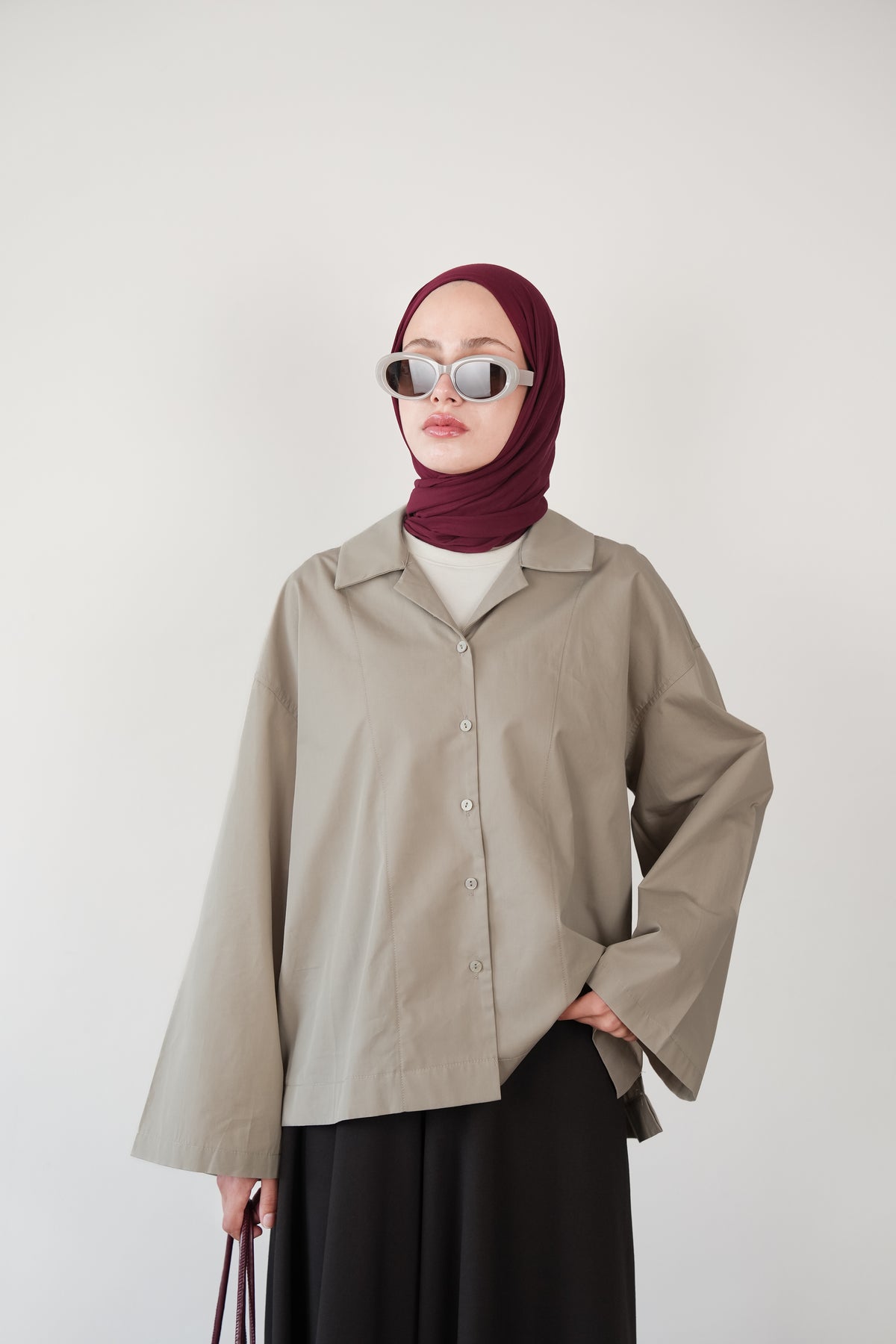Pat Detaylı Oversize Gömlek TAŞ