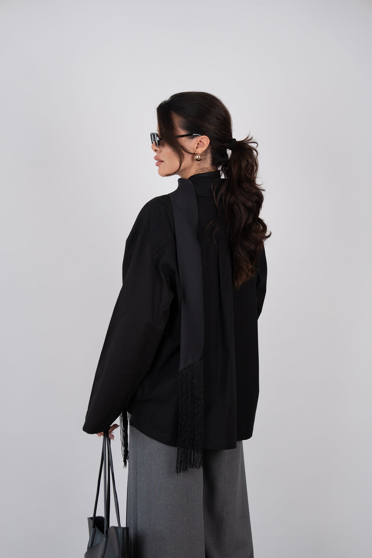 Pat Detaylı Oversize Gömlek SİYAH