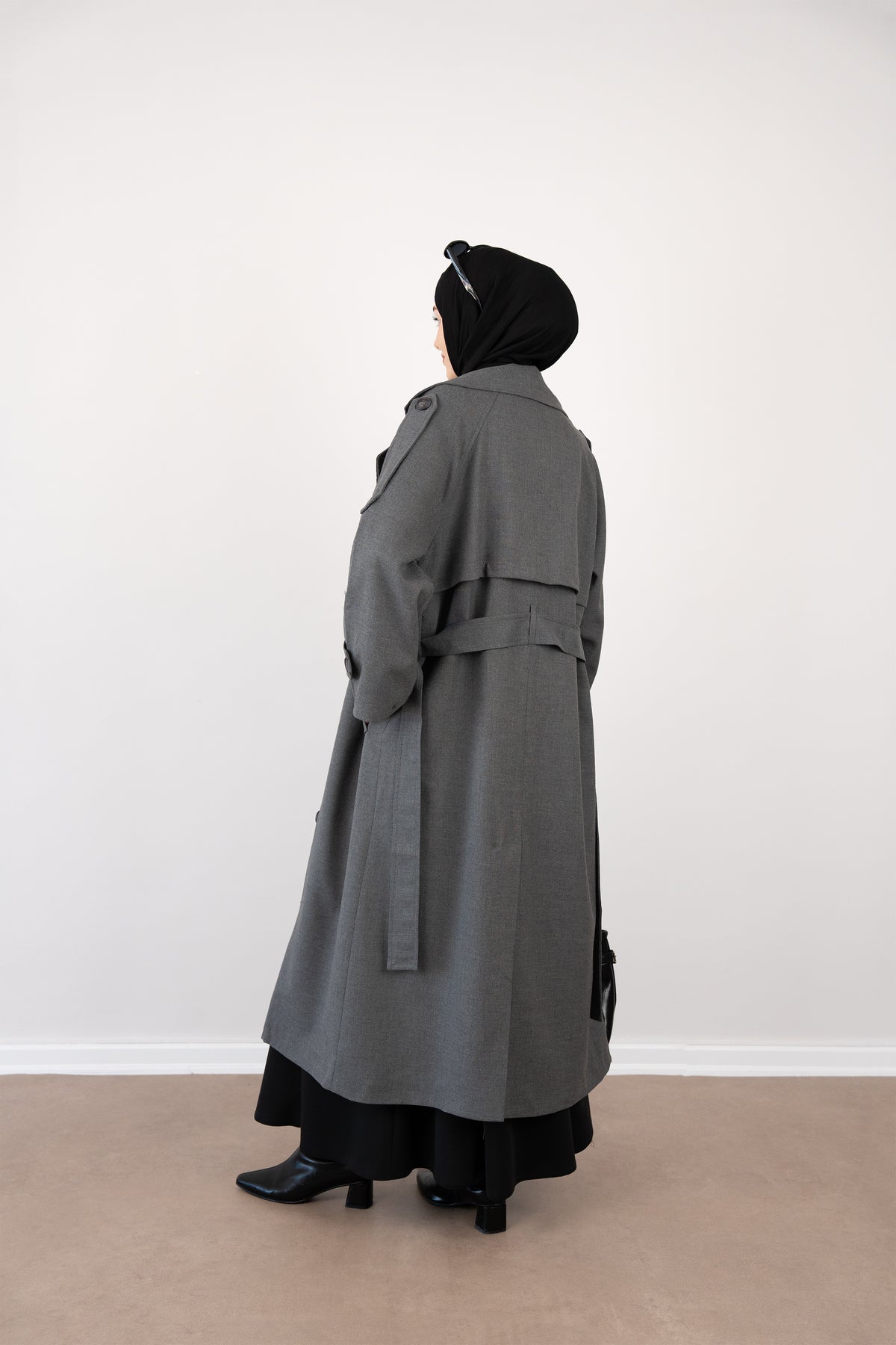Premium Oversize Trençkot Gri