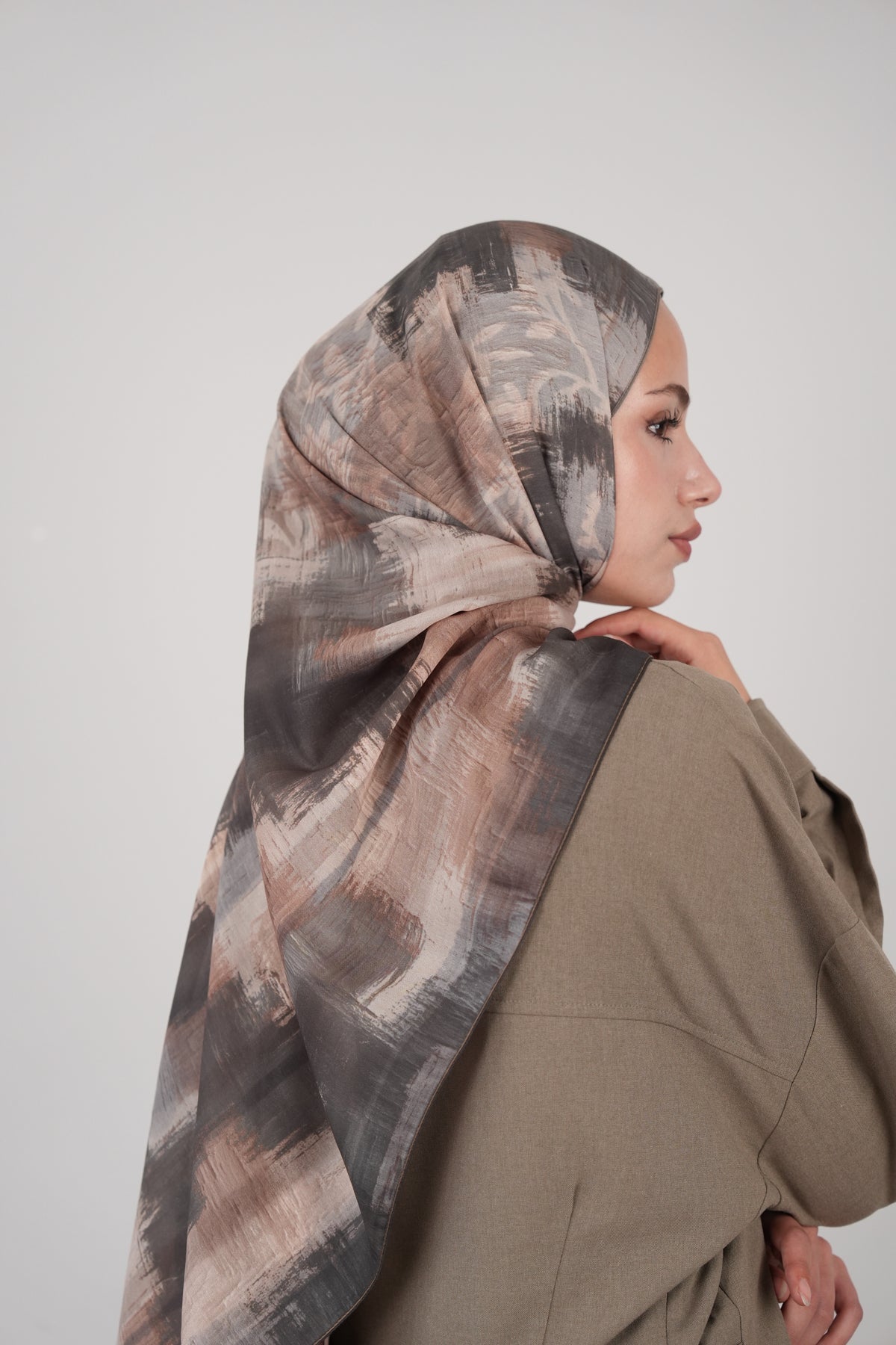 Floral Line Çift Taraflı Şal ANTRASİT