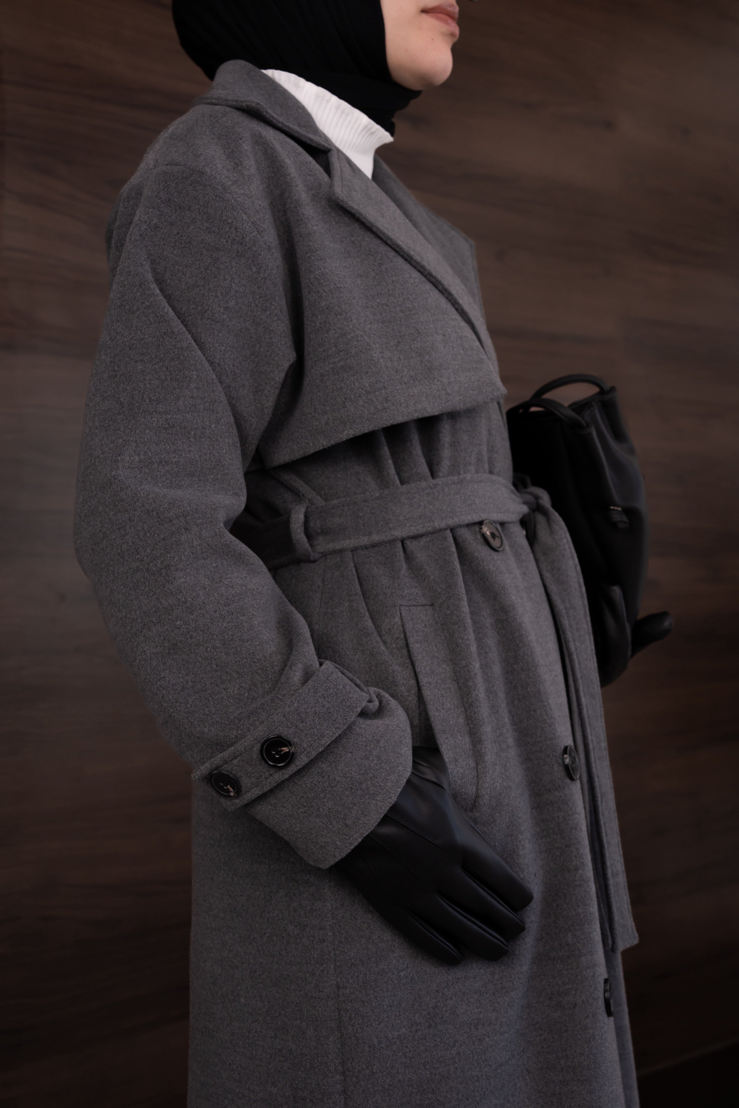 Premium Kaşe Trenç Kaban GRİ