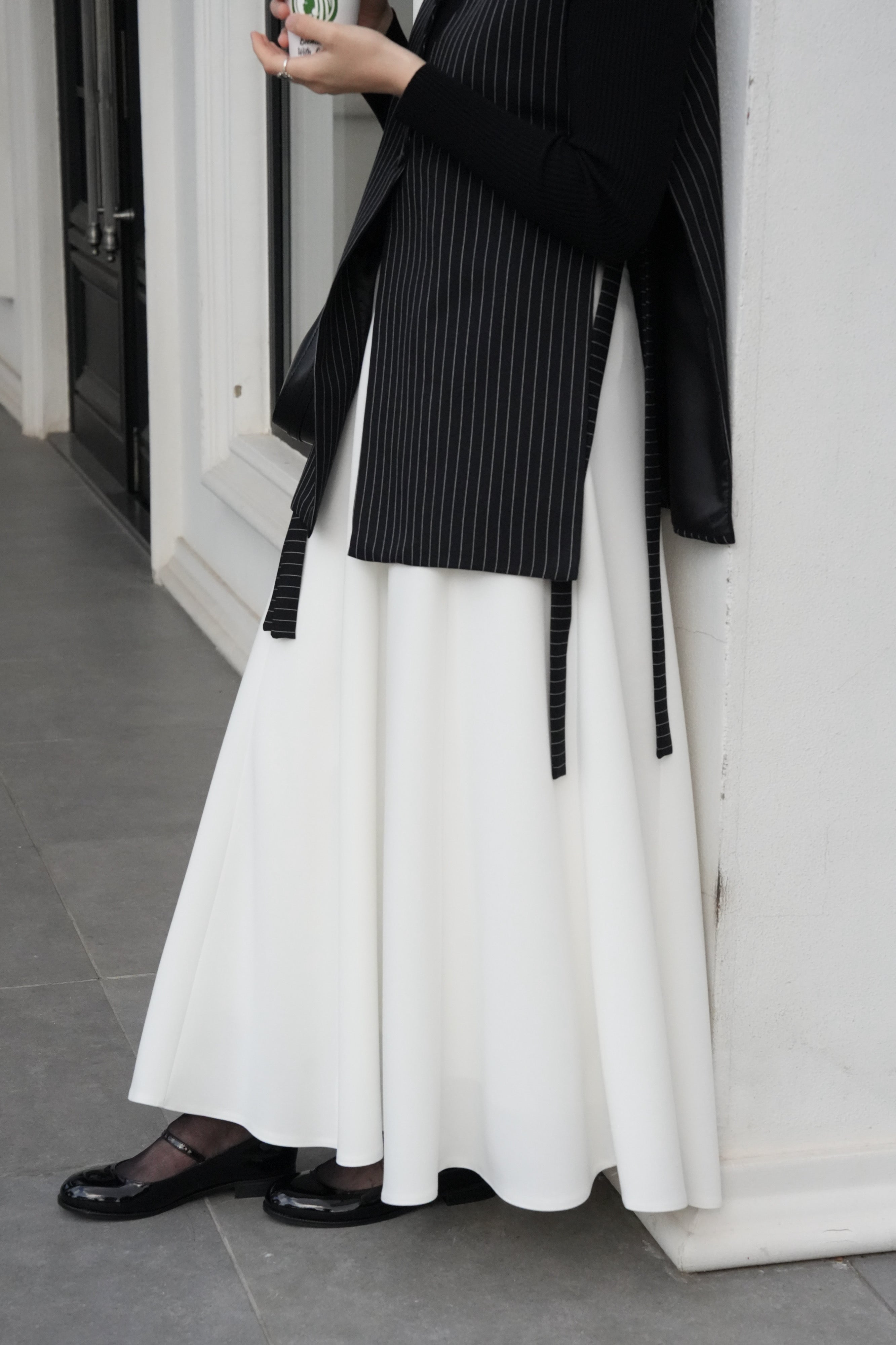 Modal Parçalı Etek Kırık Beyaz