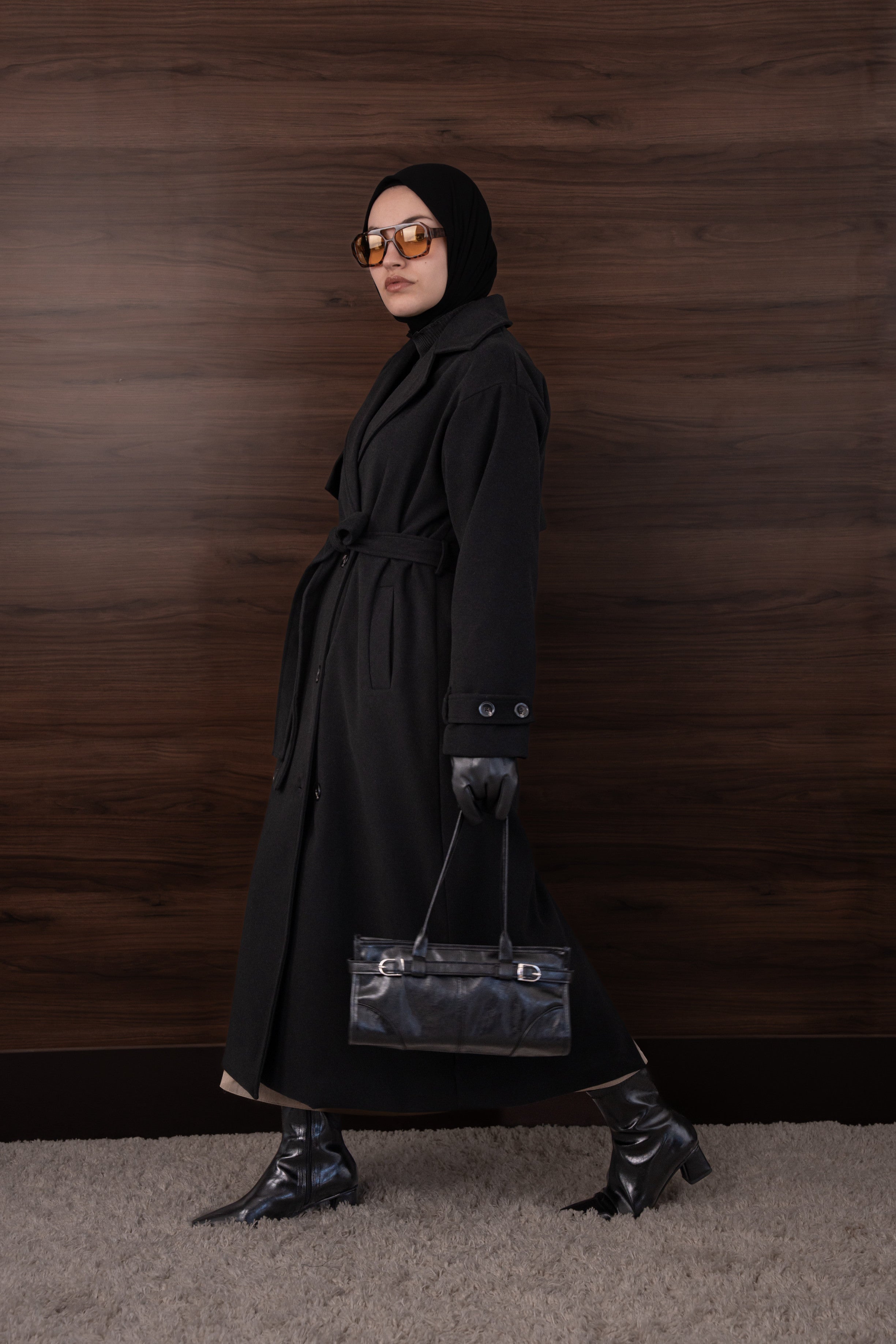 Premium Kaşe Trenç Kaban Siyah