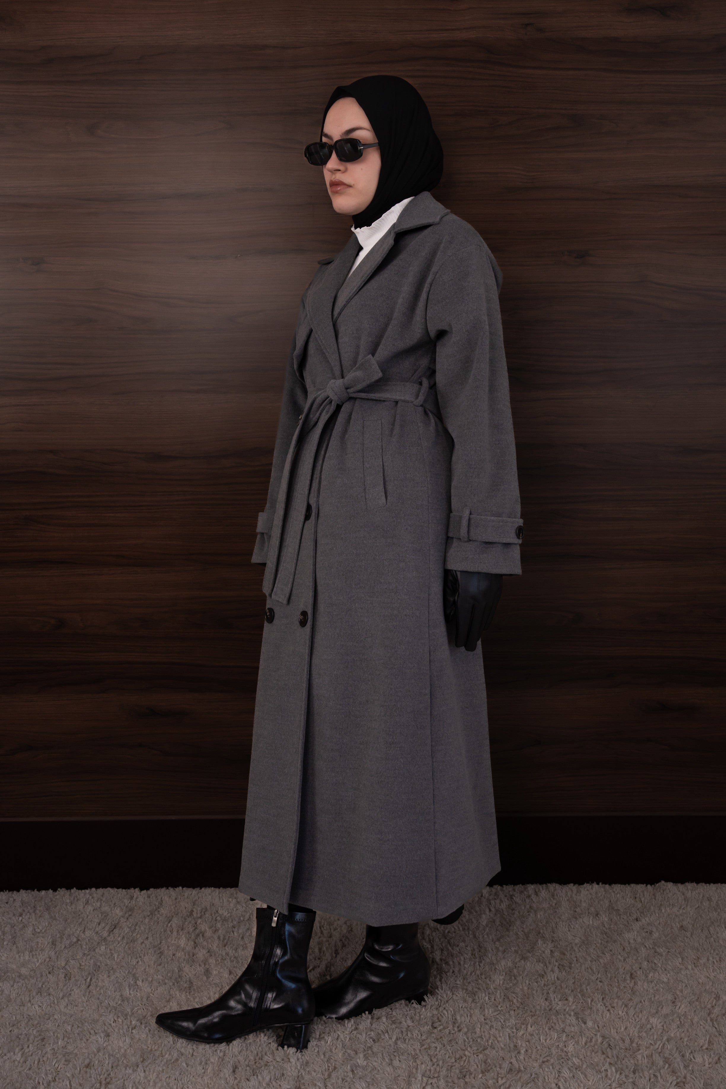 Premium Kaşe Trenç Kaban GRİ