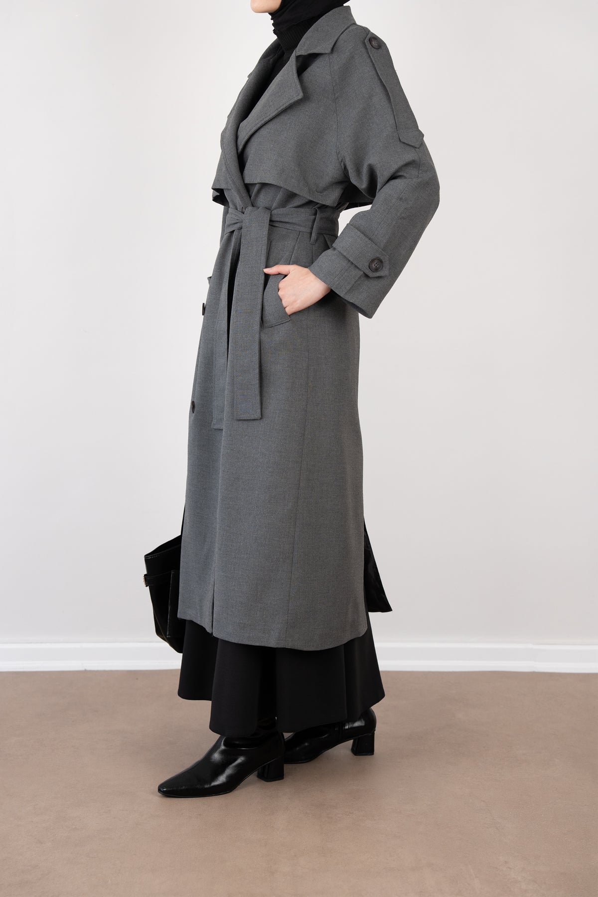 Premium Oversize Trençkot Gri