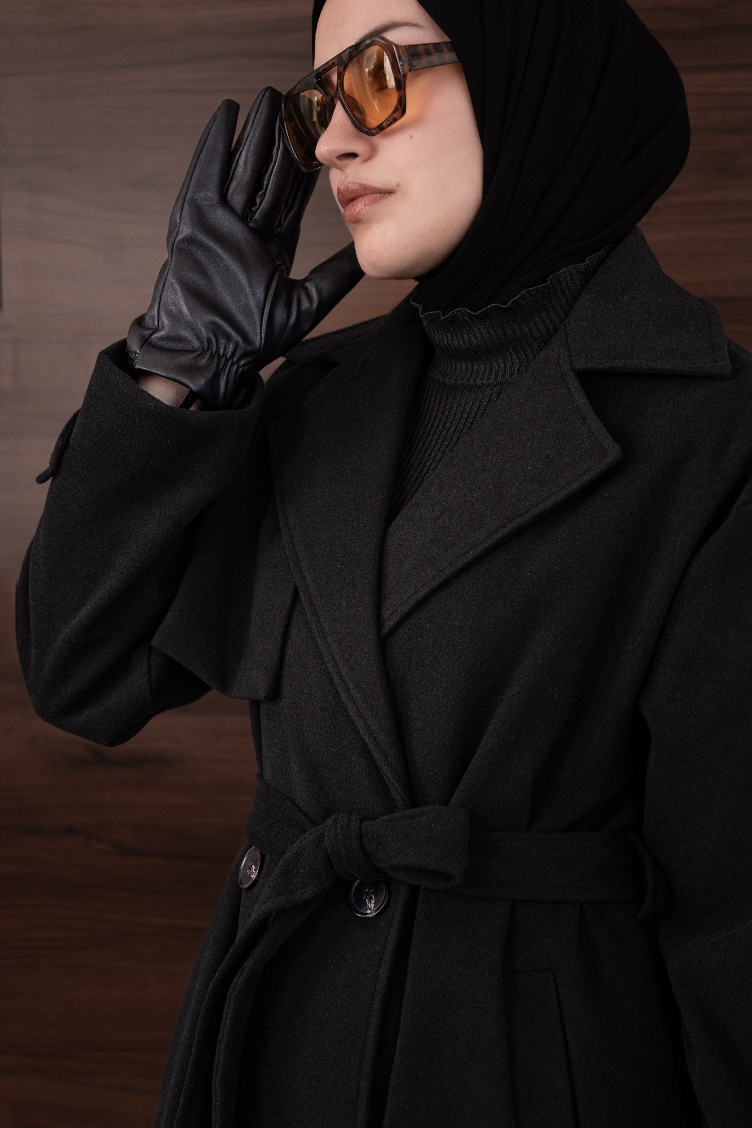 Premium Kaşe Trenç Kaban Siyah