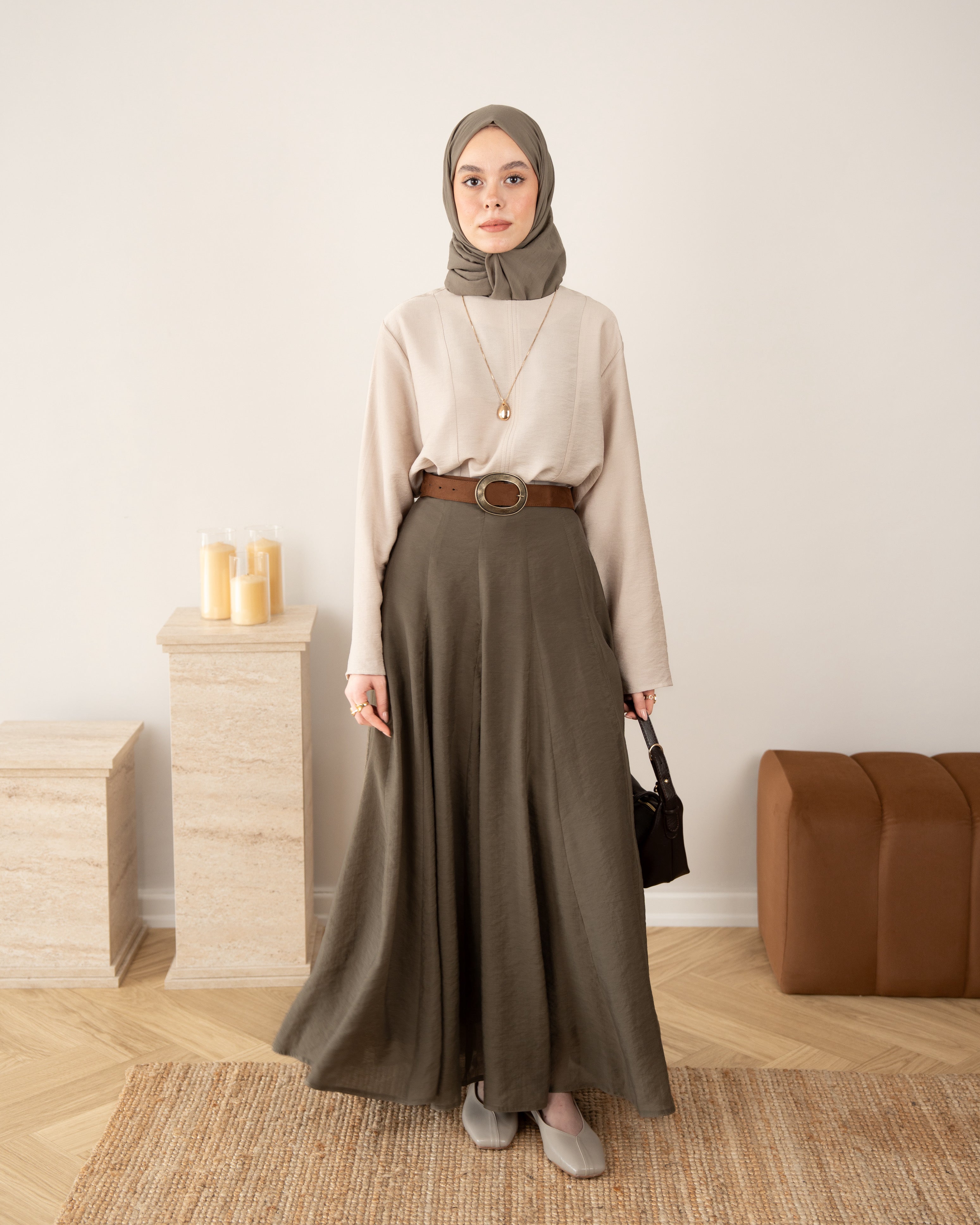 Flow Kup Dikişli Modal Etek KOYU VİZON