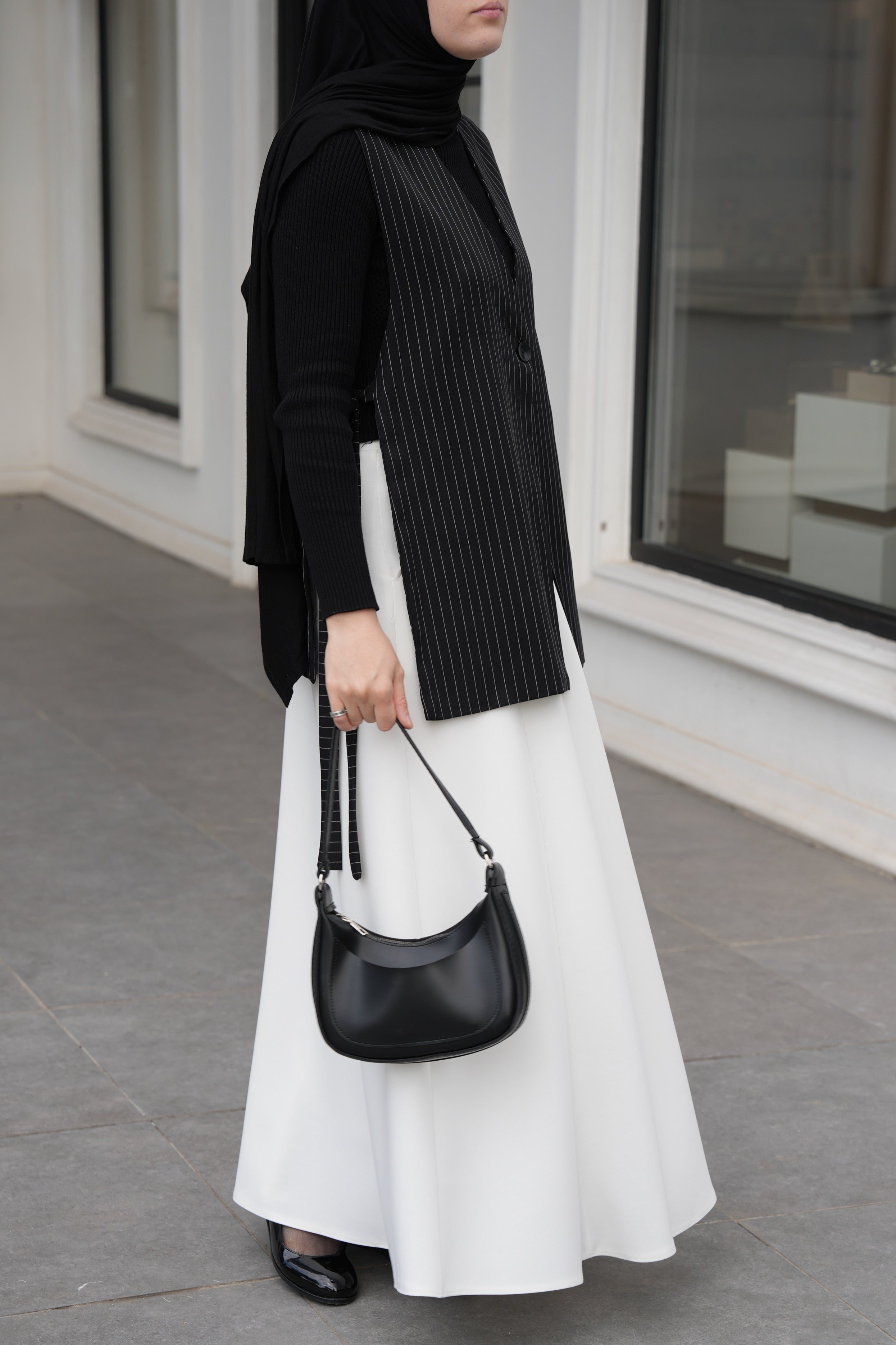 Modal Parçalı Etek Kırık Beyaz