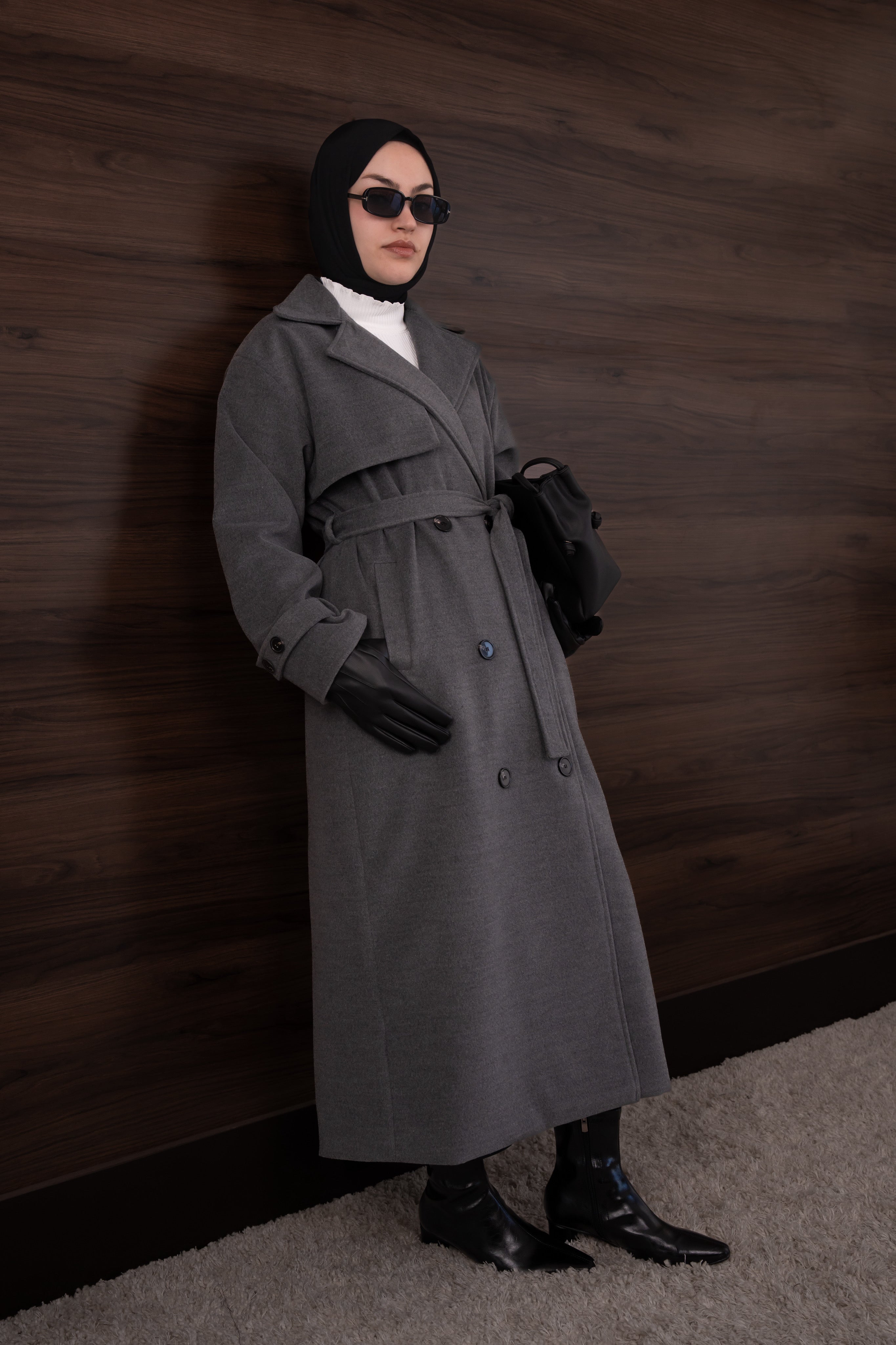 Premium Kaşe Trenç Kaban GRİ