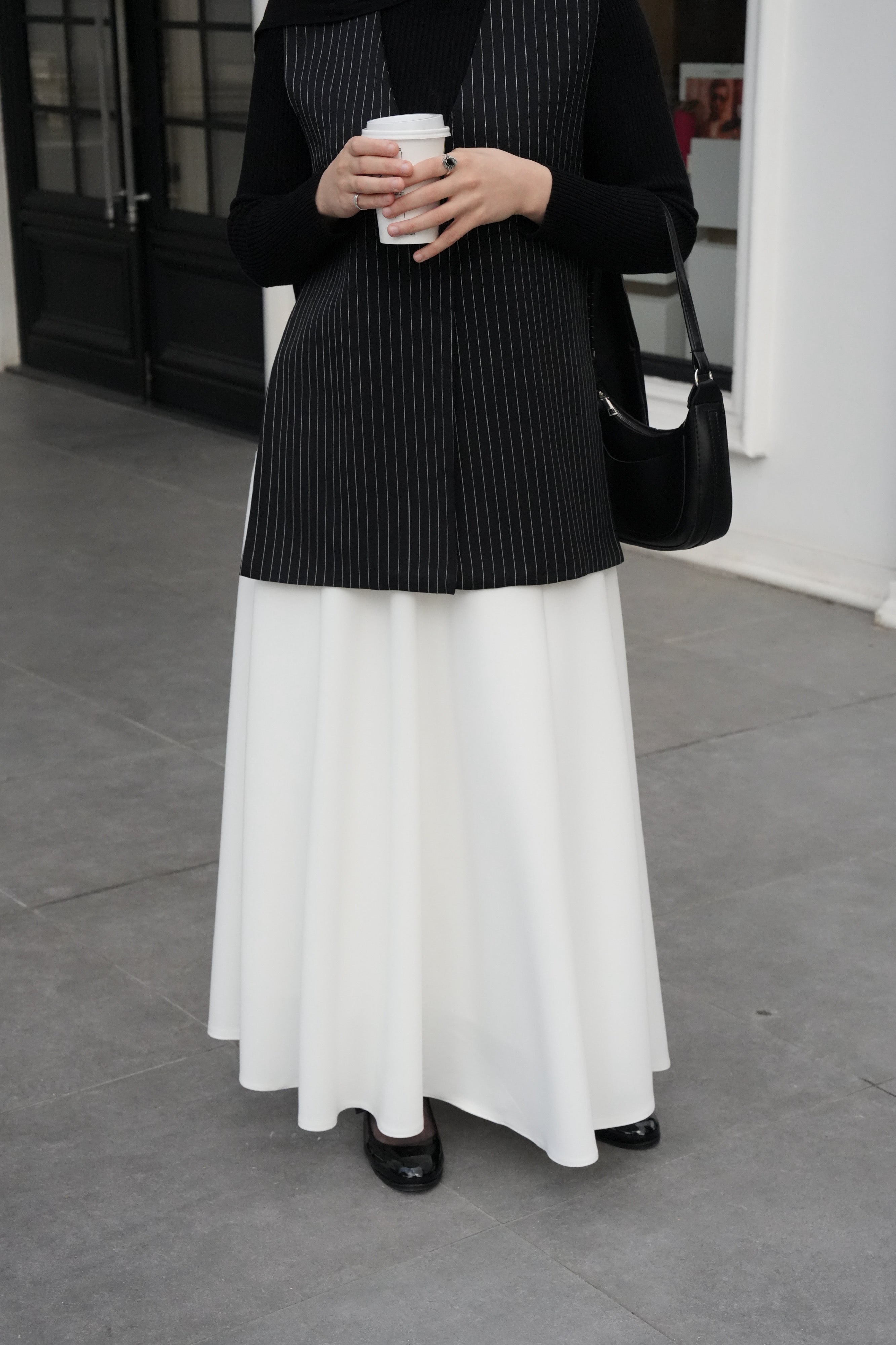 Modal Parçalı Etek Kırık Beyaz