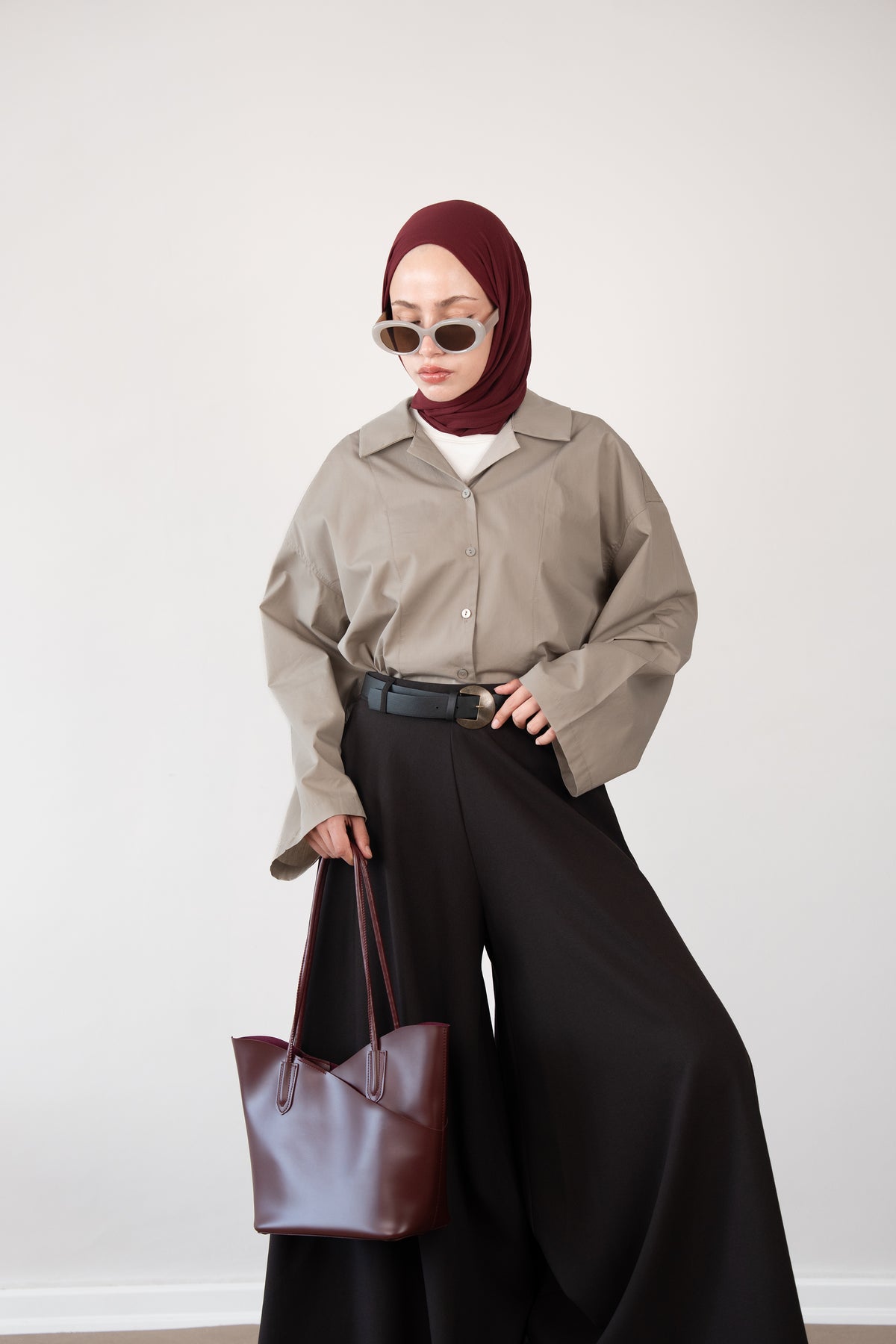 Pat Detaylı Oversize Gömlek TAŞ