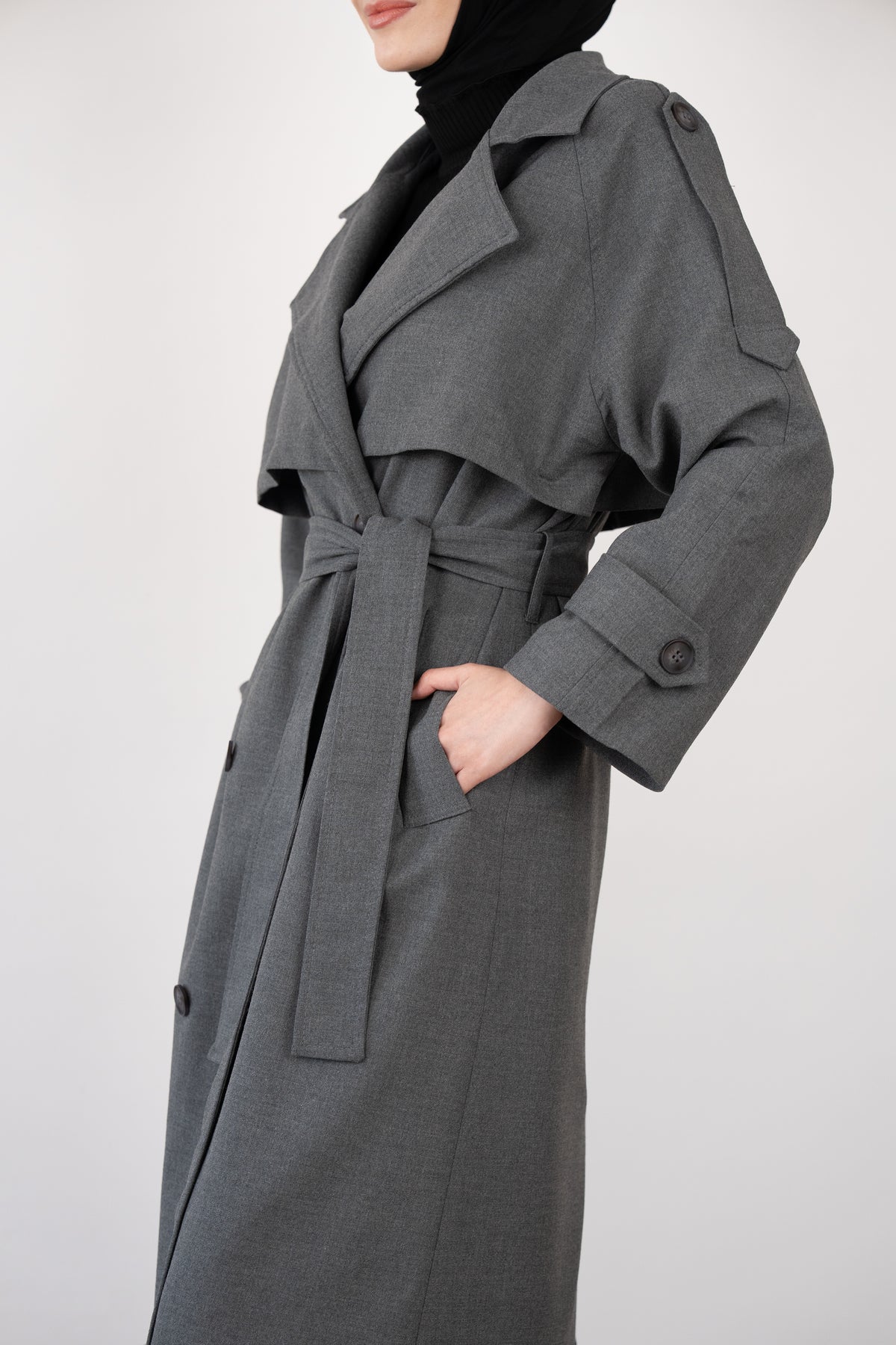 Premium Oversize Trençkot Gri
