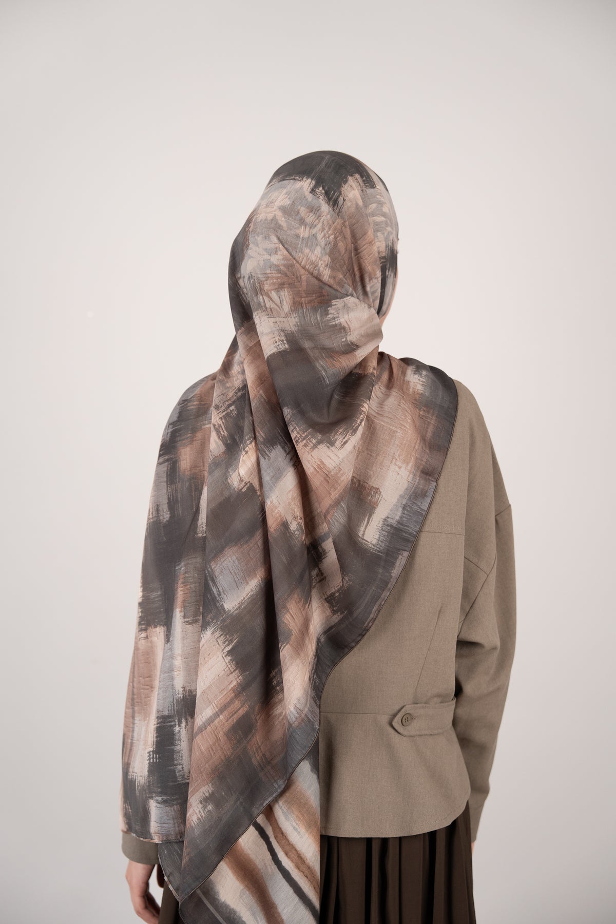 Floral Line Çift Taraflı Şal ANTRASİT
