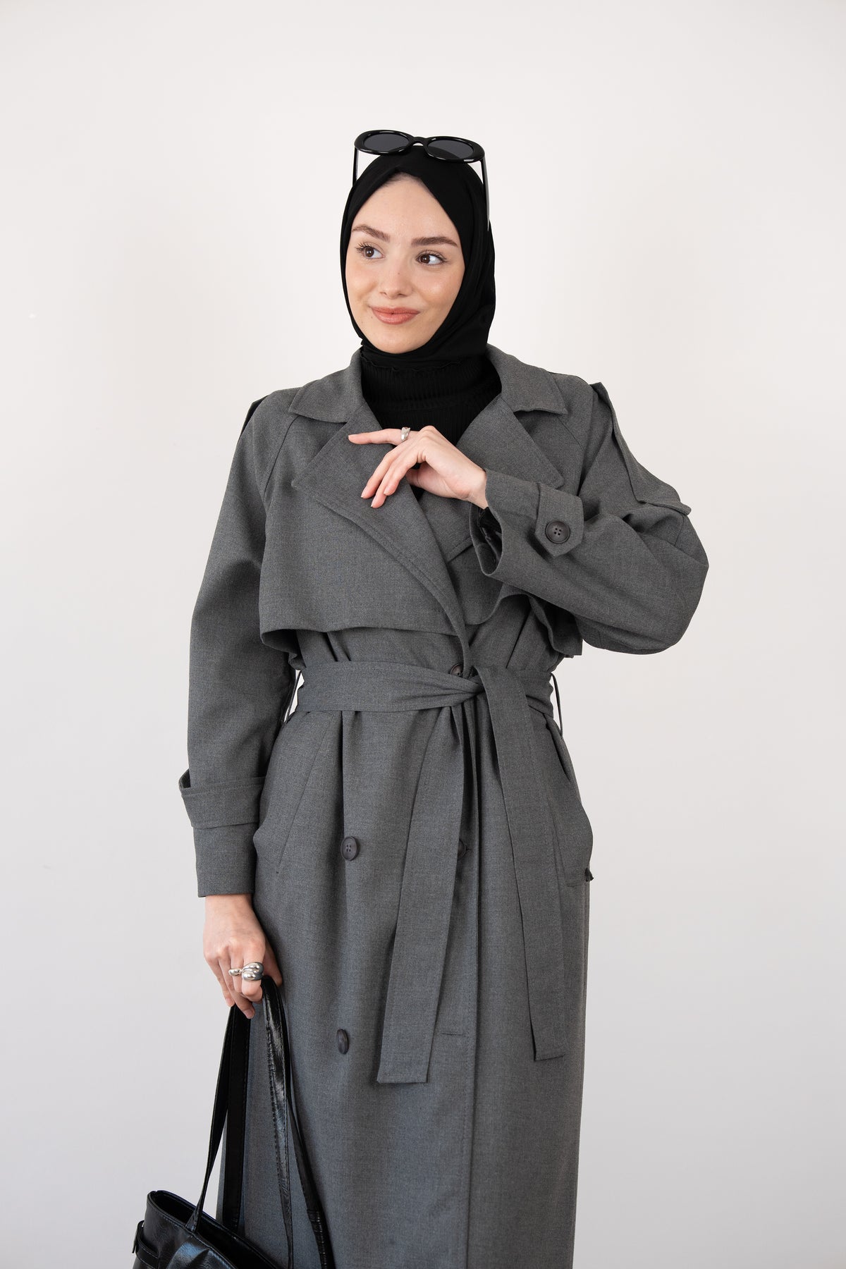 Premium Oversize Trençkot Gri