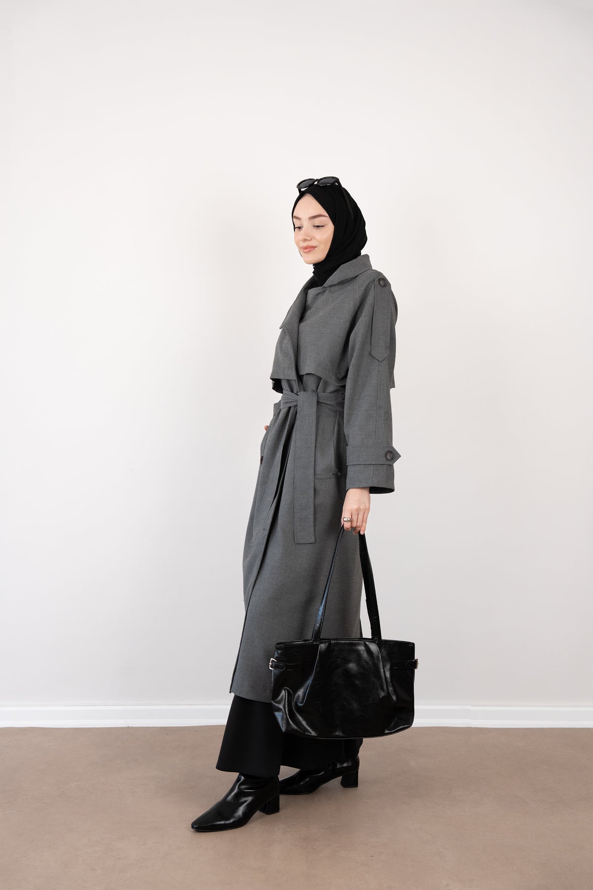 Premium Oversize Trençkot Gri