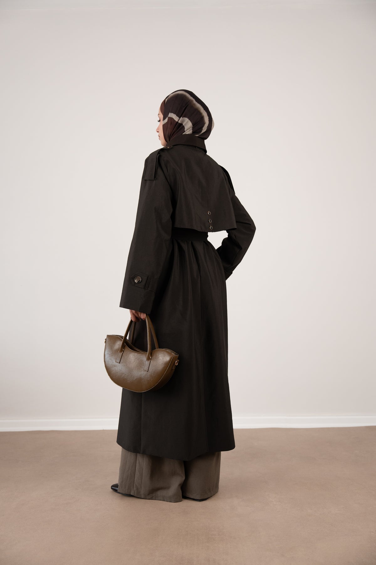 Düğme Detaylı Oversize Trençkot Kahverengi