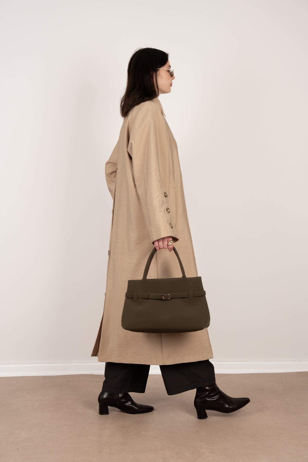 Düğme Detaylı Oversize Trençkot Bej