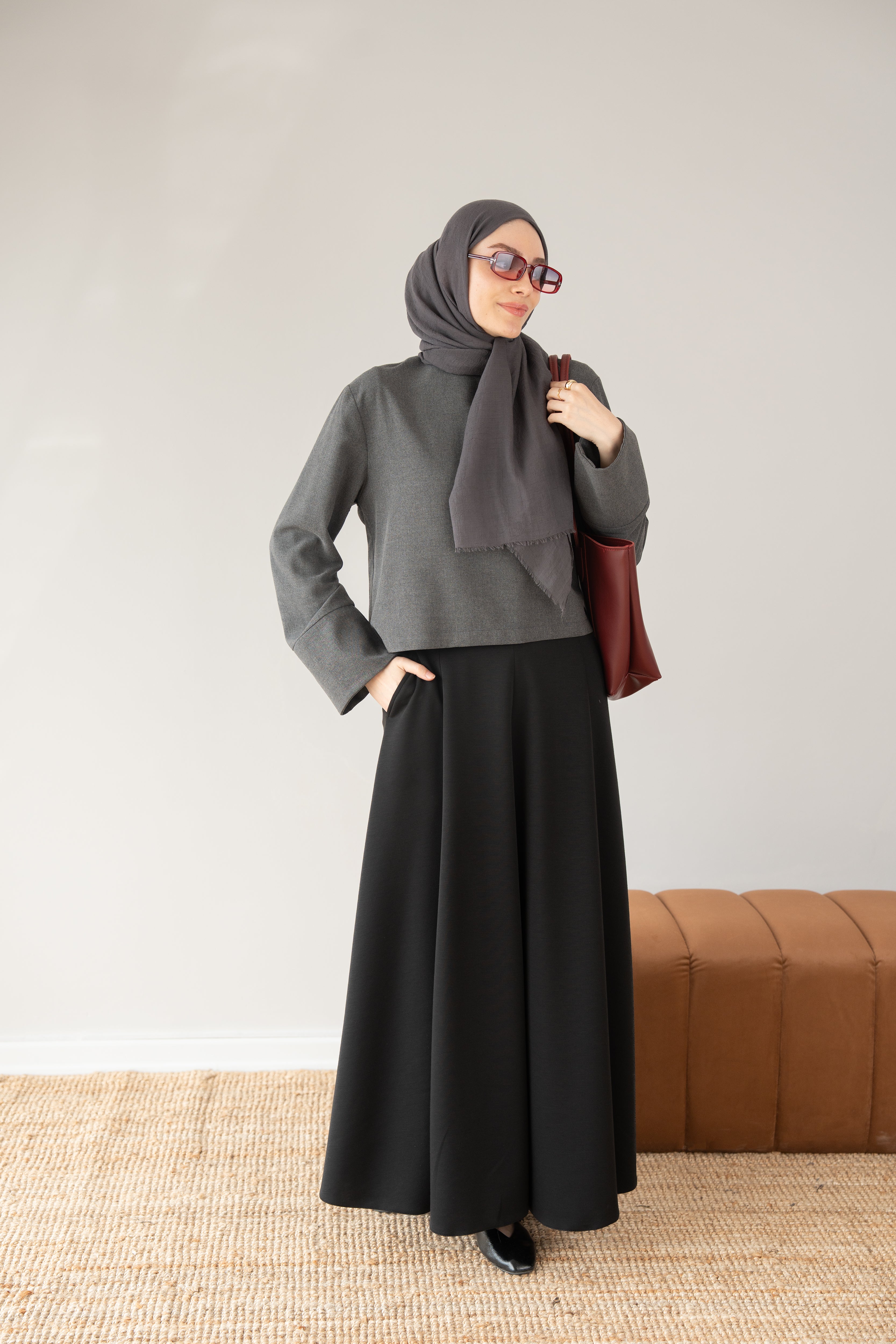 Modal Parçalı Etek SİYAH