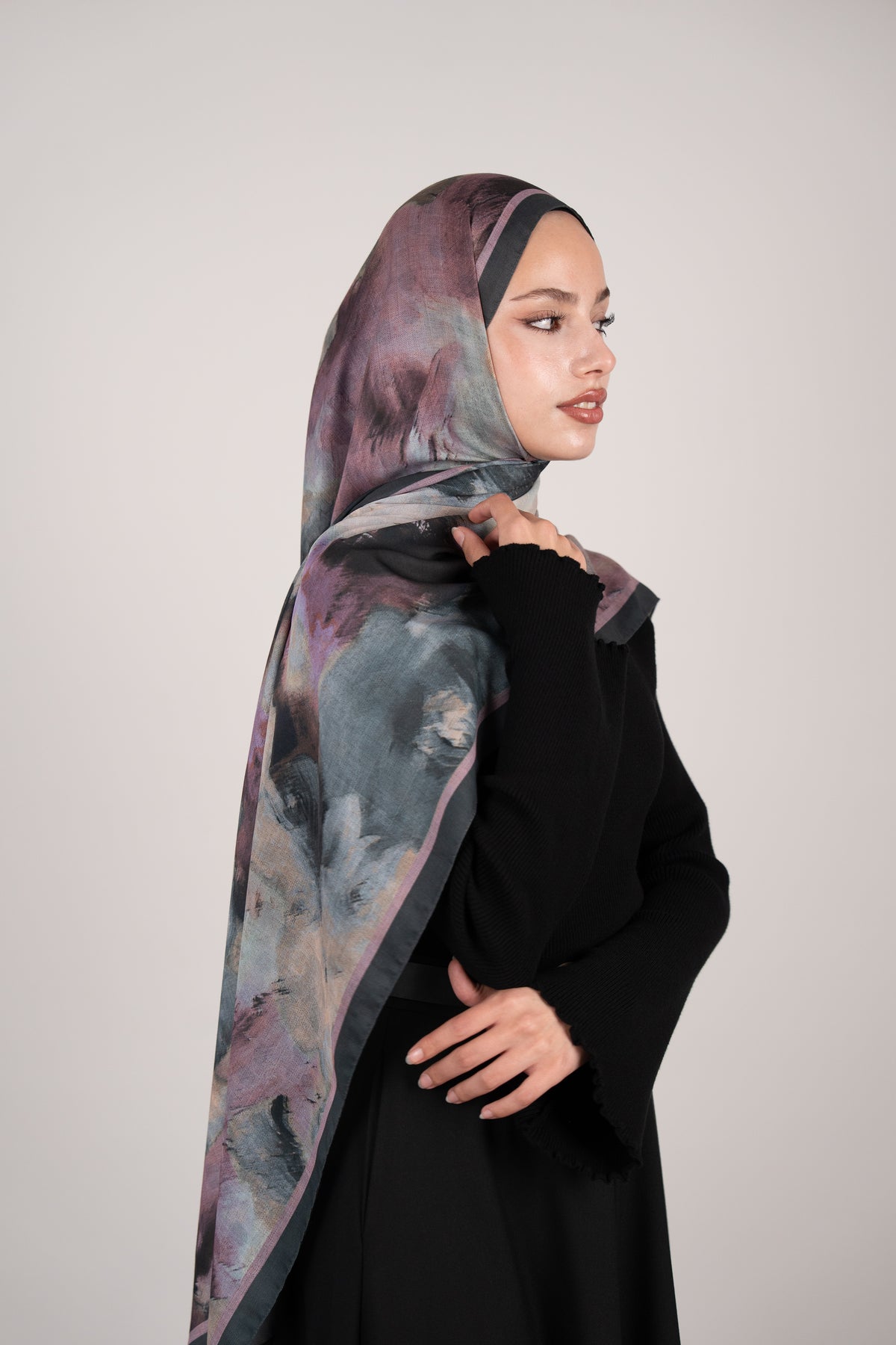 Floral Dots Çift Taraflı Şal GRİ