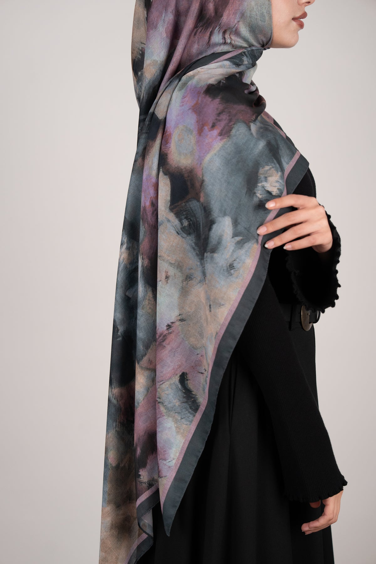 Floral Dots Çift Taraflı Şal GRİ