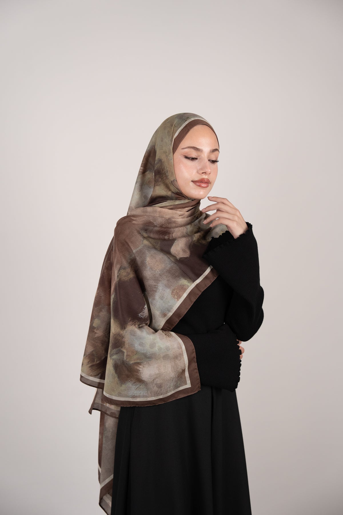 Floral Dots Çift Taraflı Şal KAHVERENGİ