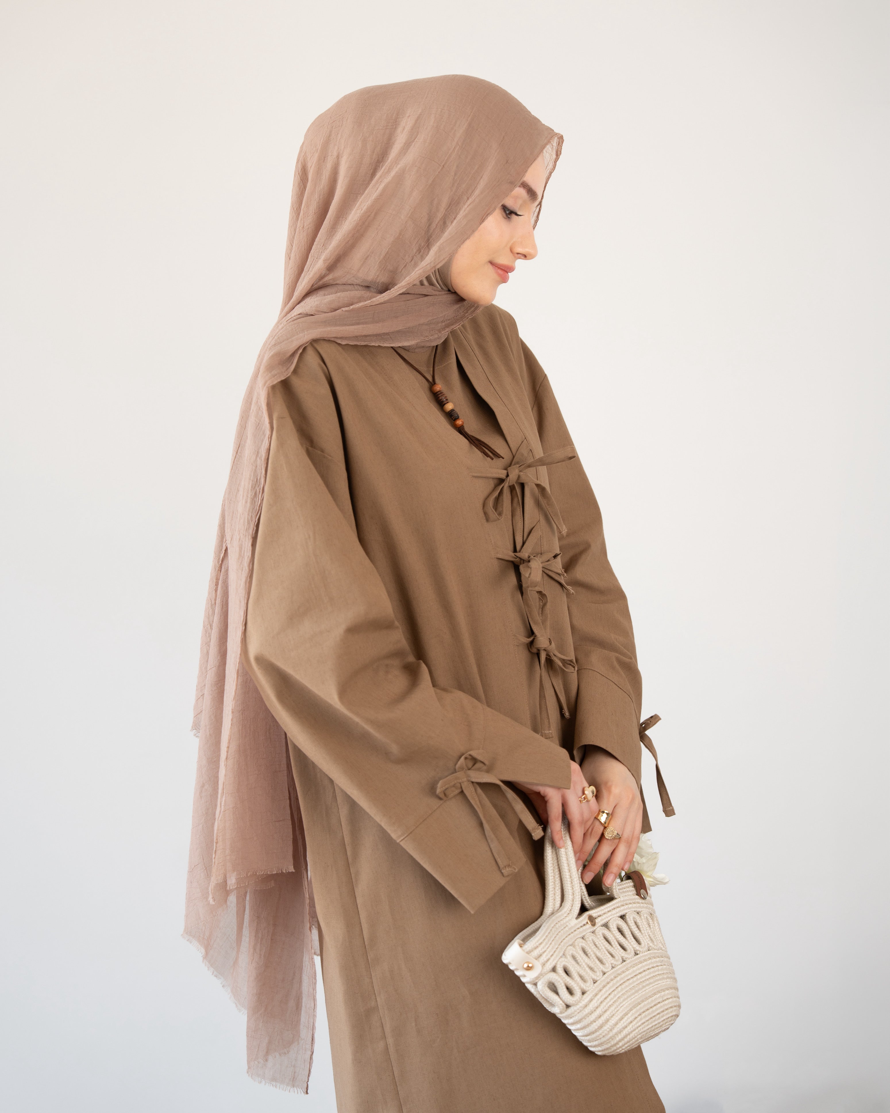 Keten Kimono İkili Takım Sütlü Kahve