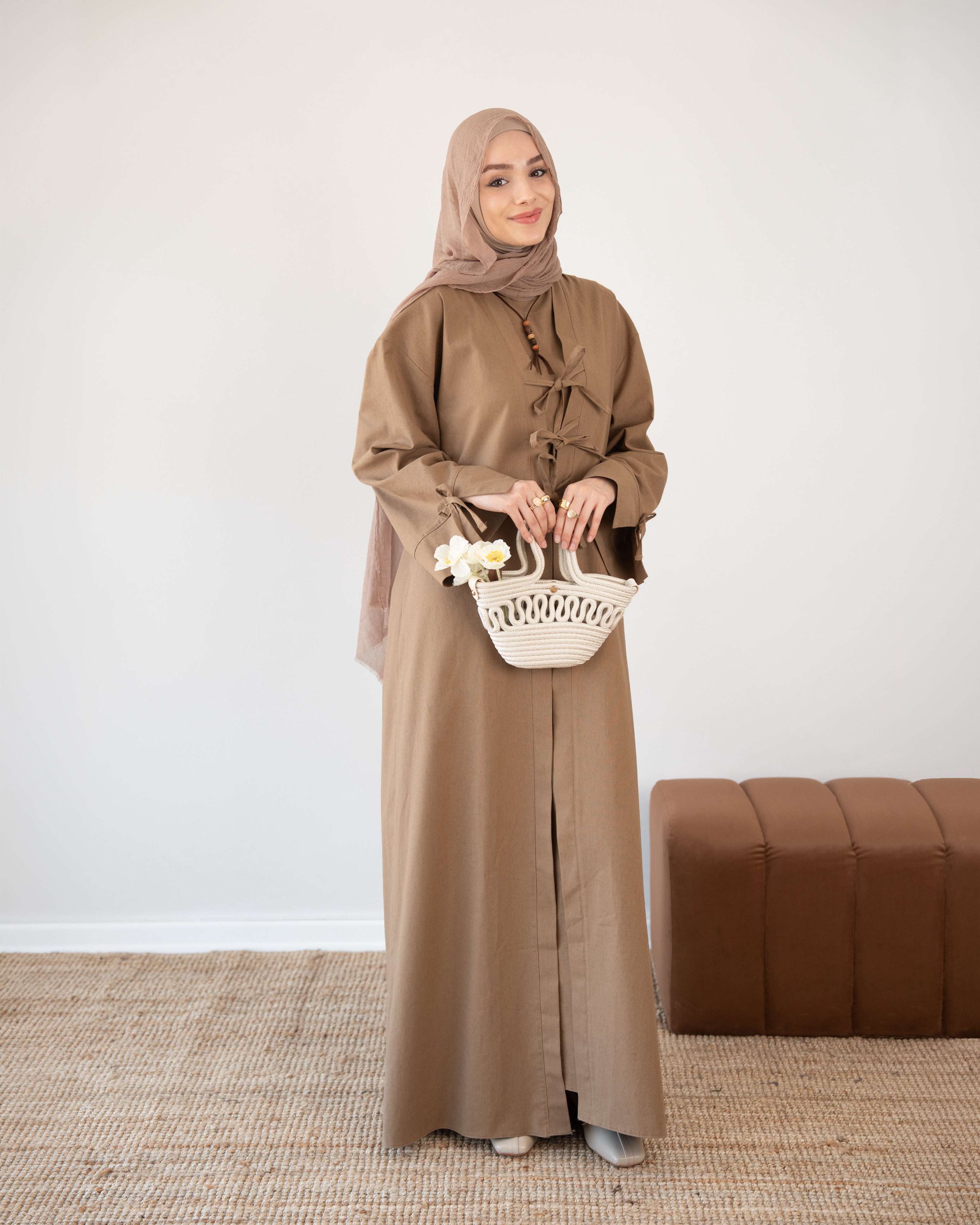 Keten Kimono İkili Takım Sütlü Kahve