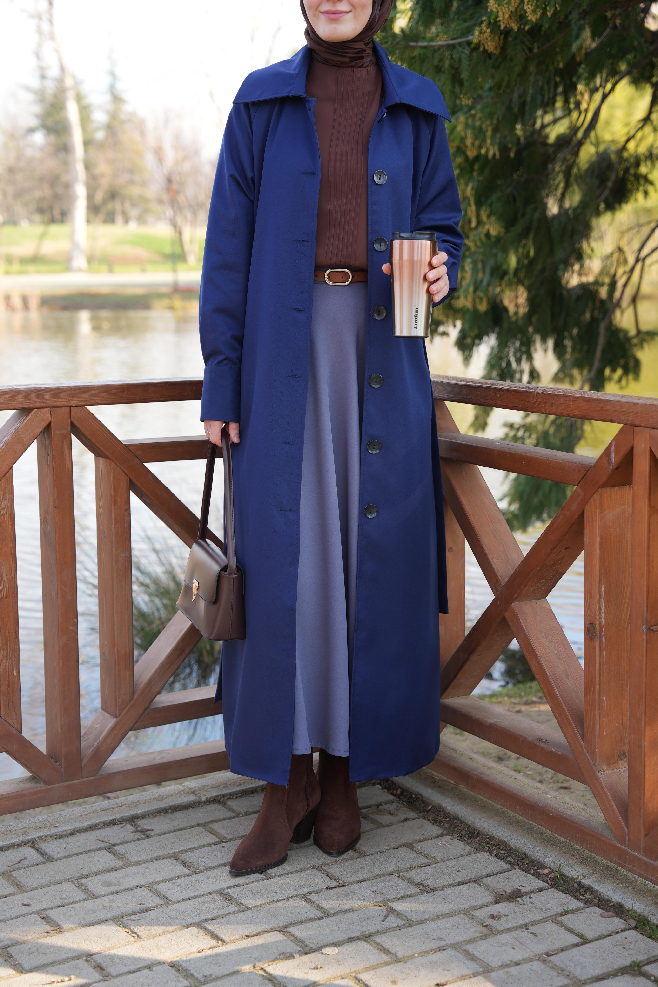 A Pileli Trençkot LACİVERT