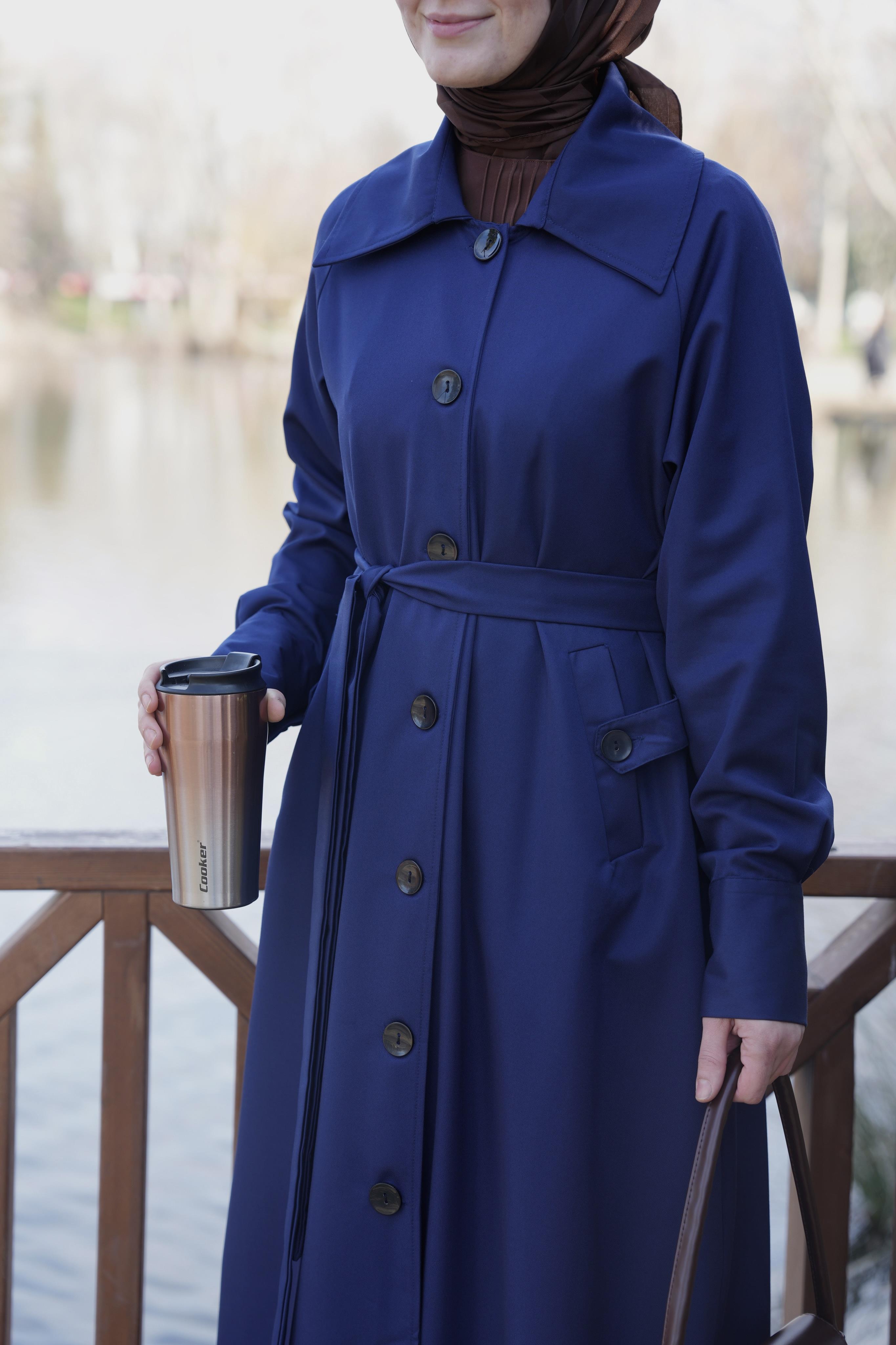 A Pileli Trençkot Lacivert