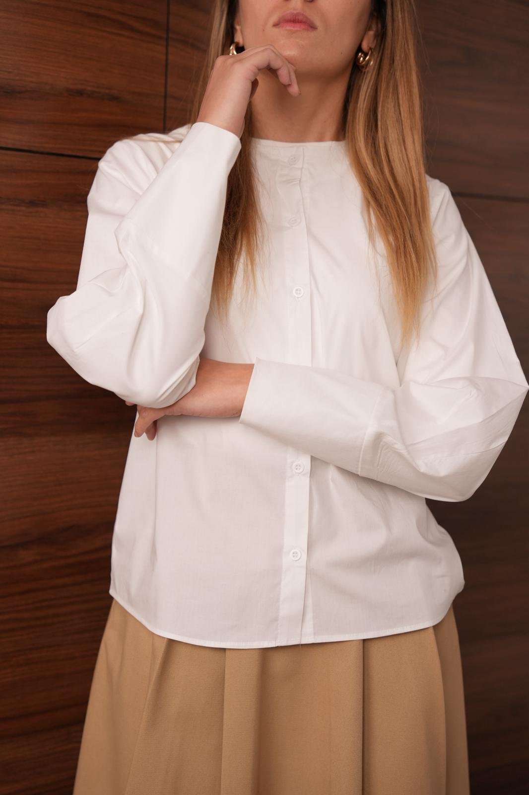 Asimetrik Manşetli Gömlek BEYAZ