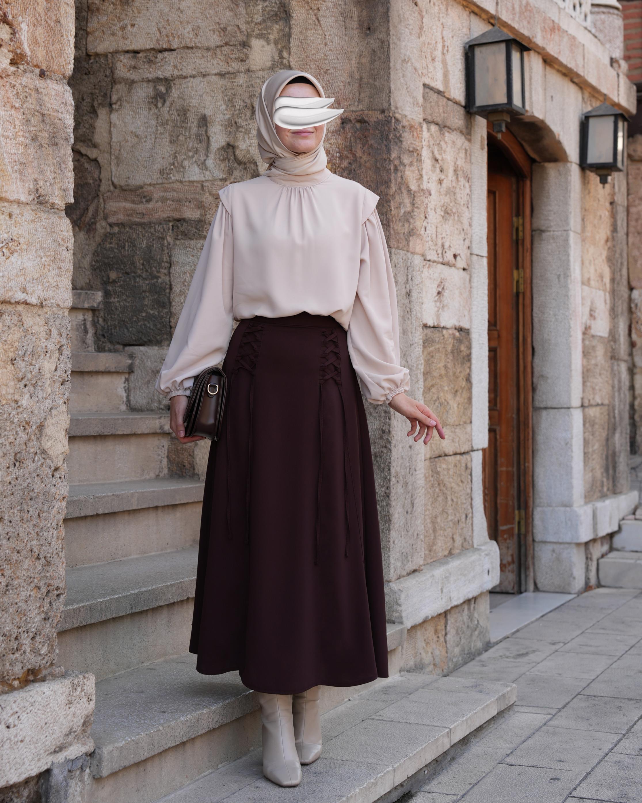 Bağcıklı Etek KAHVERENGİ