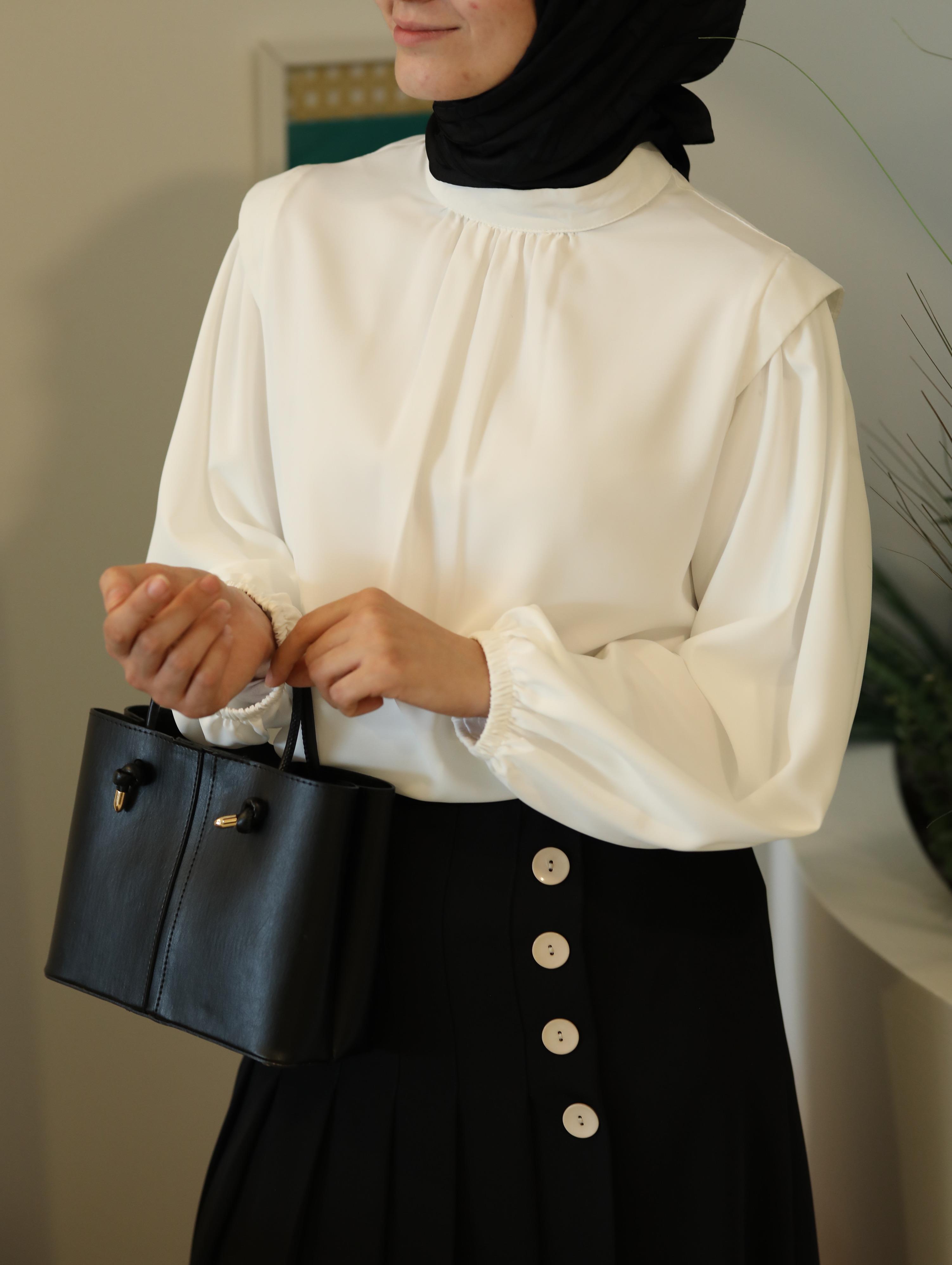 Büzgü Detaylı Gömlek BEYAZ