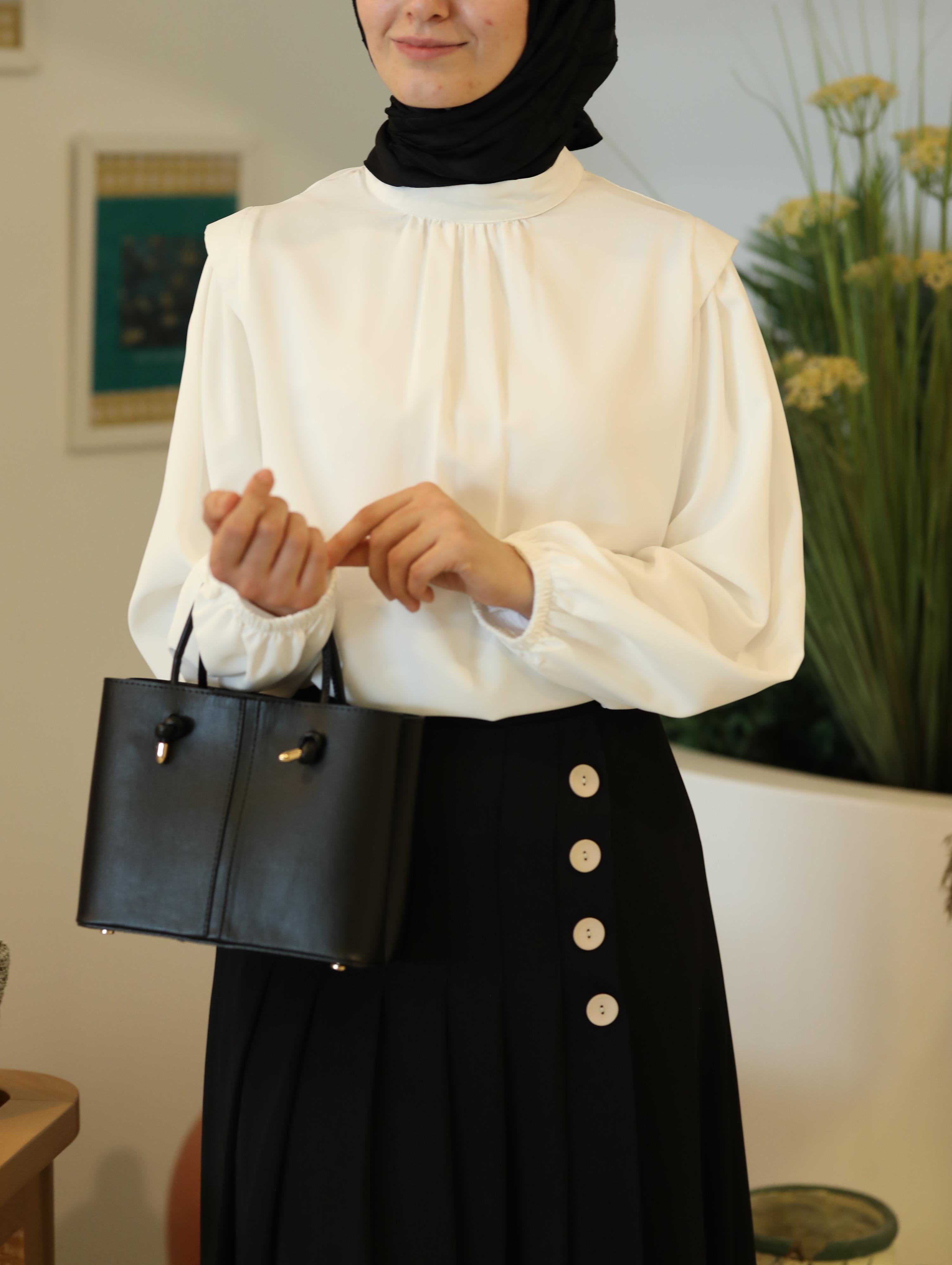 Büzgü Detaylı Gömlek BEYAZ