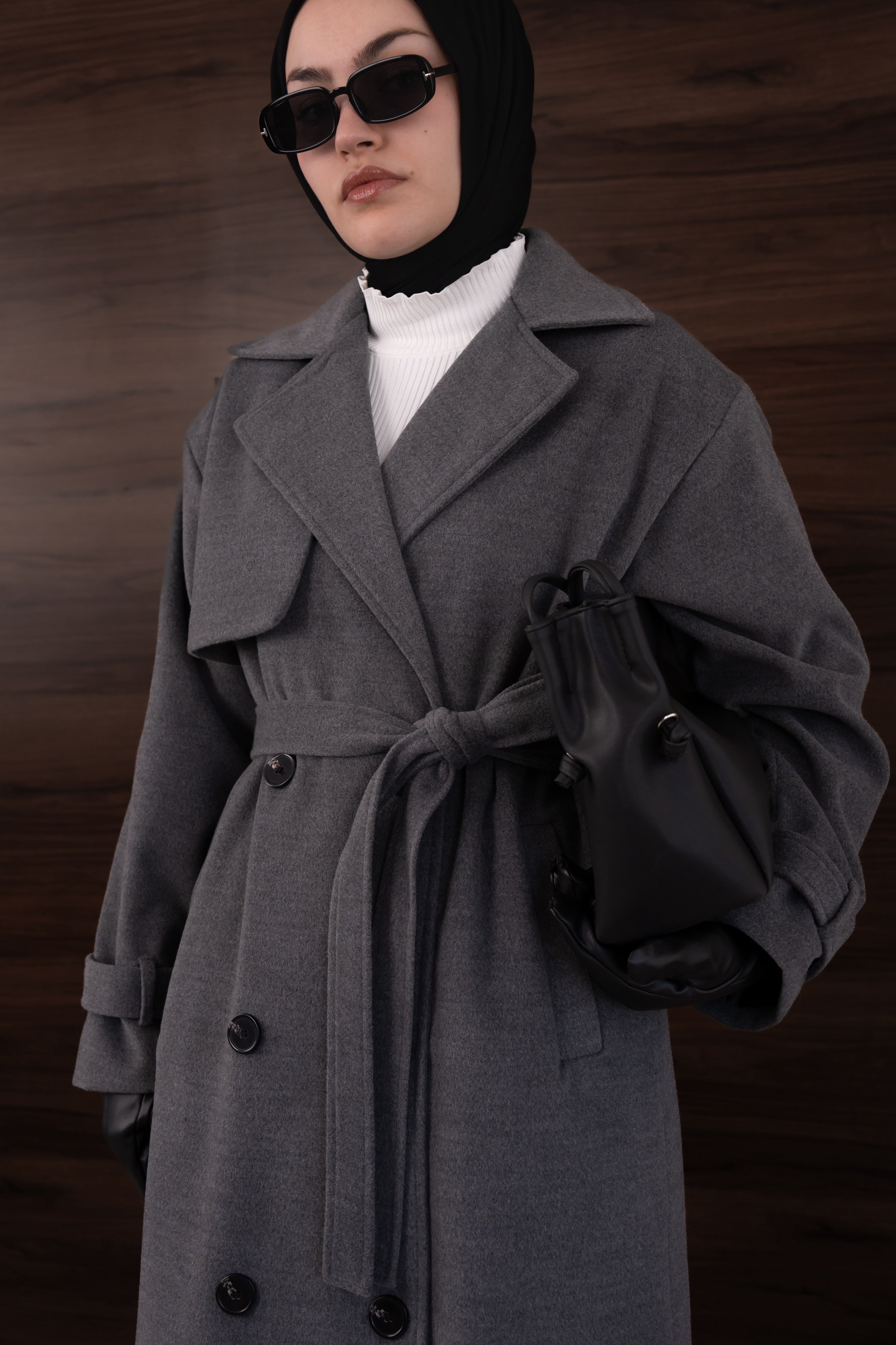 Premium Kaşe Trenç Kaban Gri