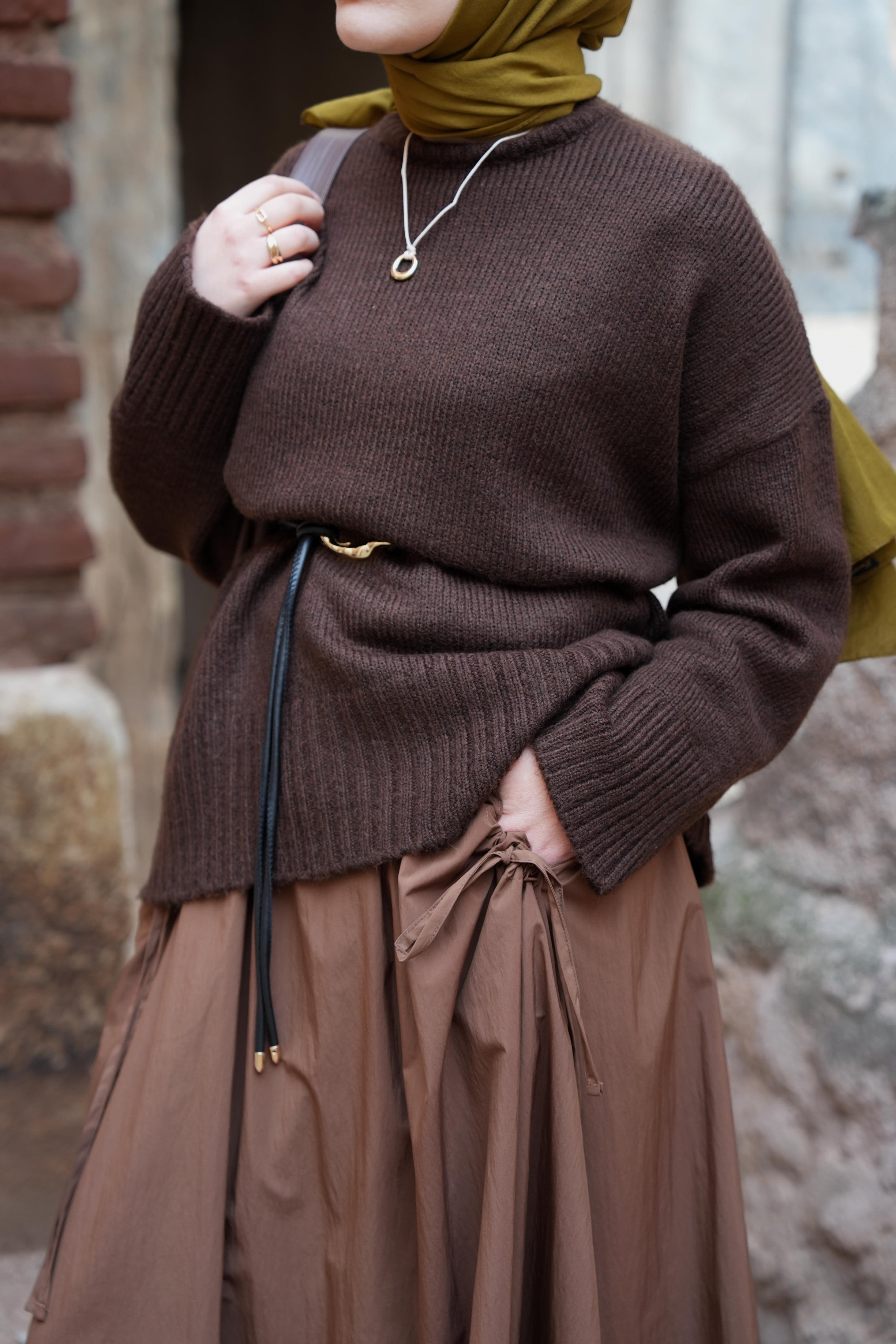 Cep Tünelli Etek KAHVERENGİ