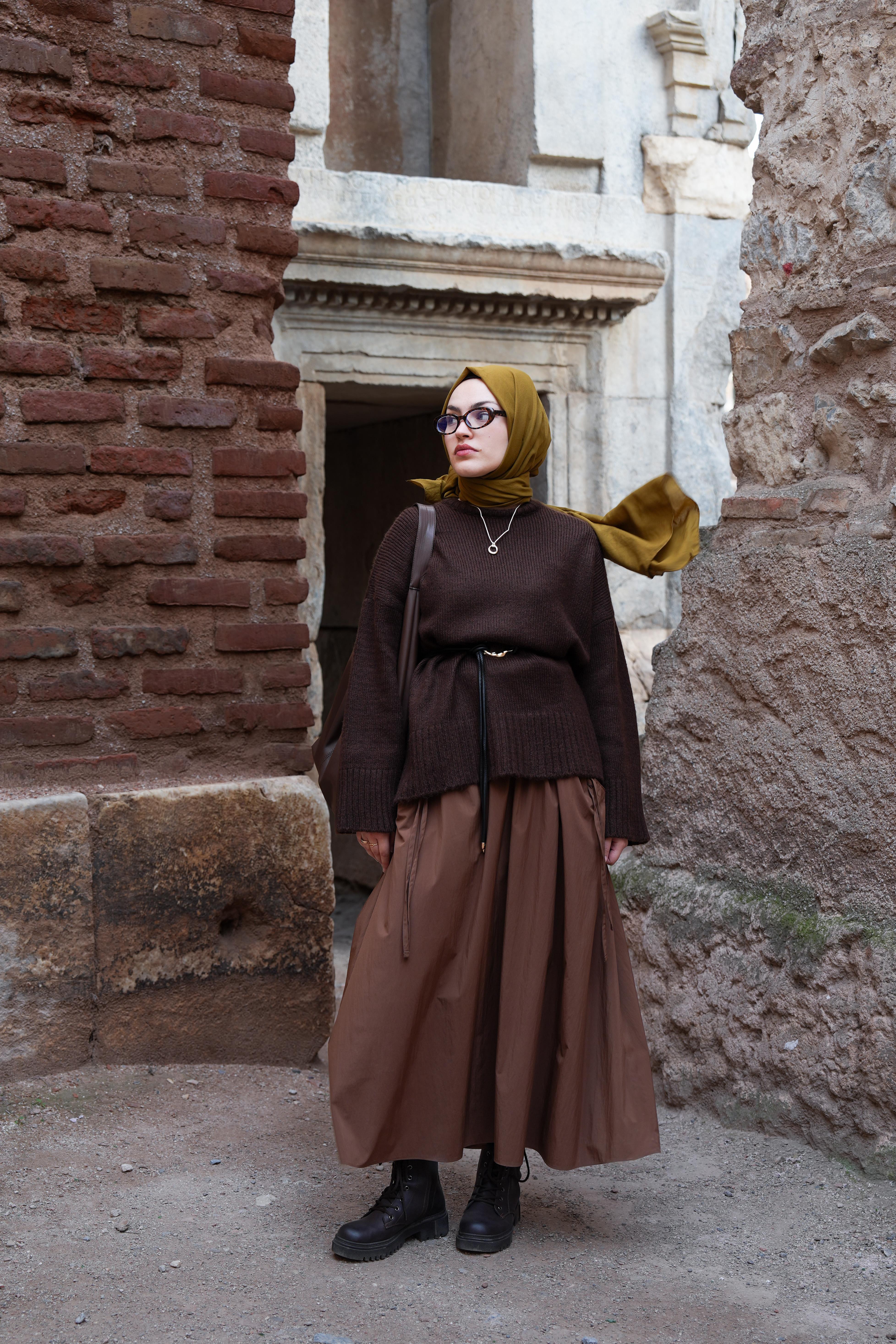 Cep Tünelli Paraşüt Etek Kahverengi