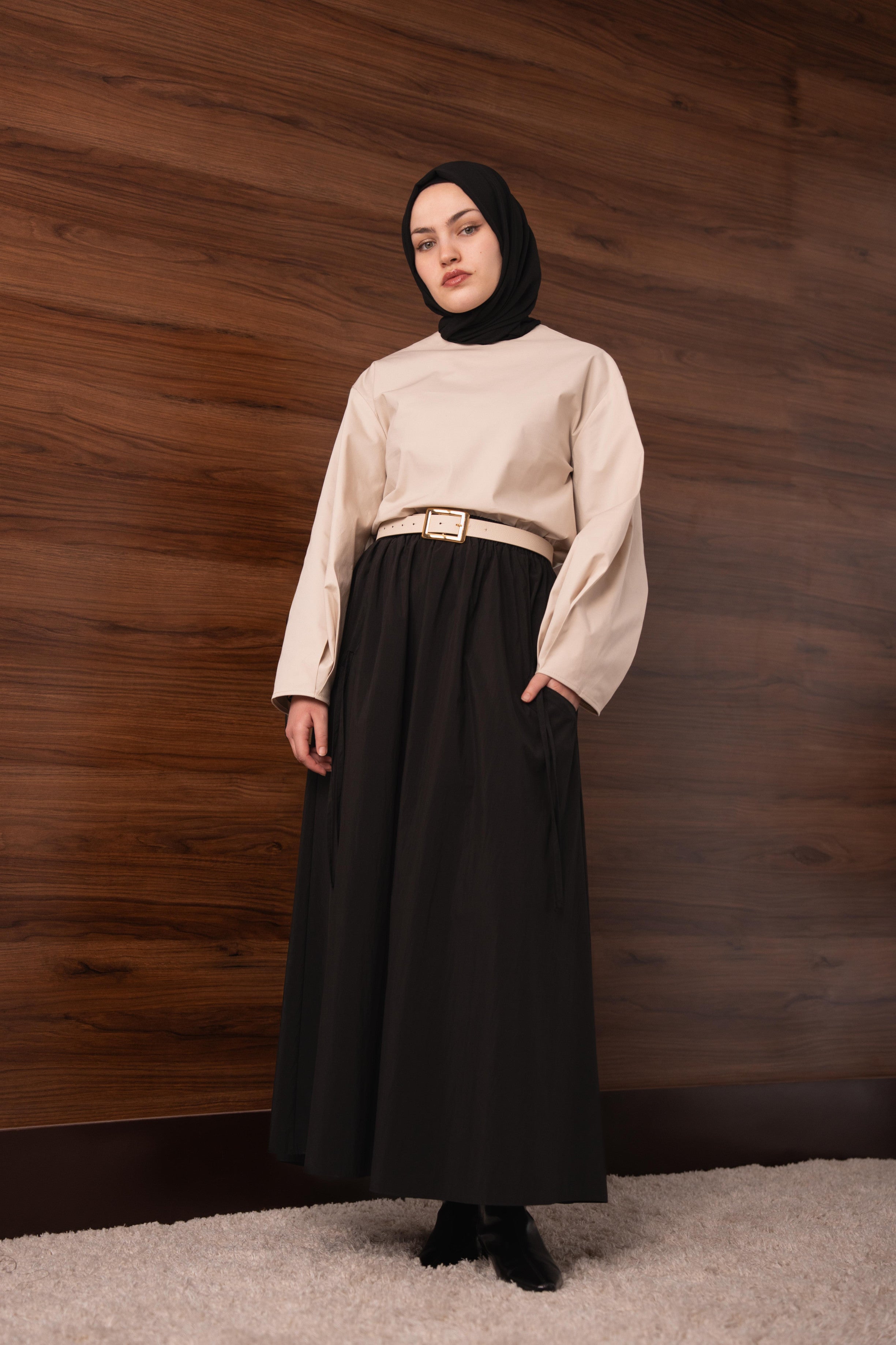 Pile Detaylı Balon Kol Bluz KREM