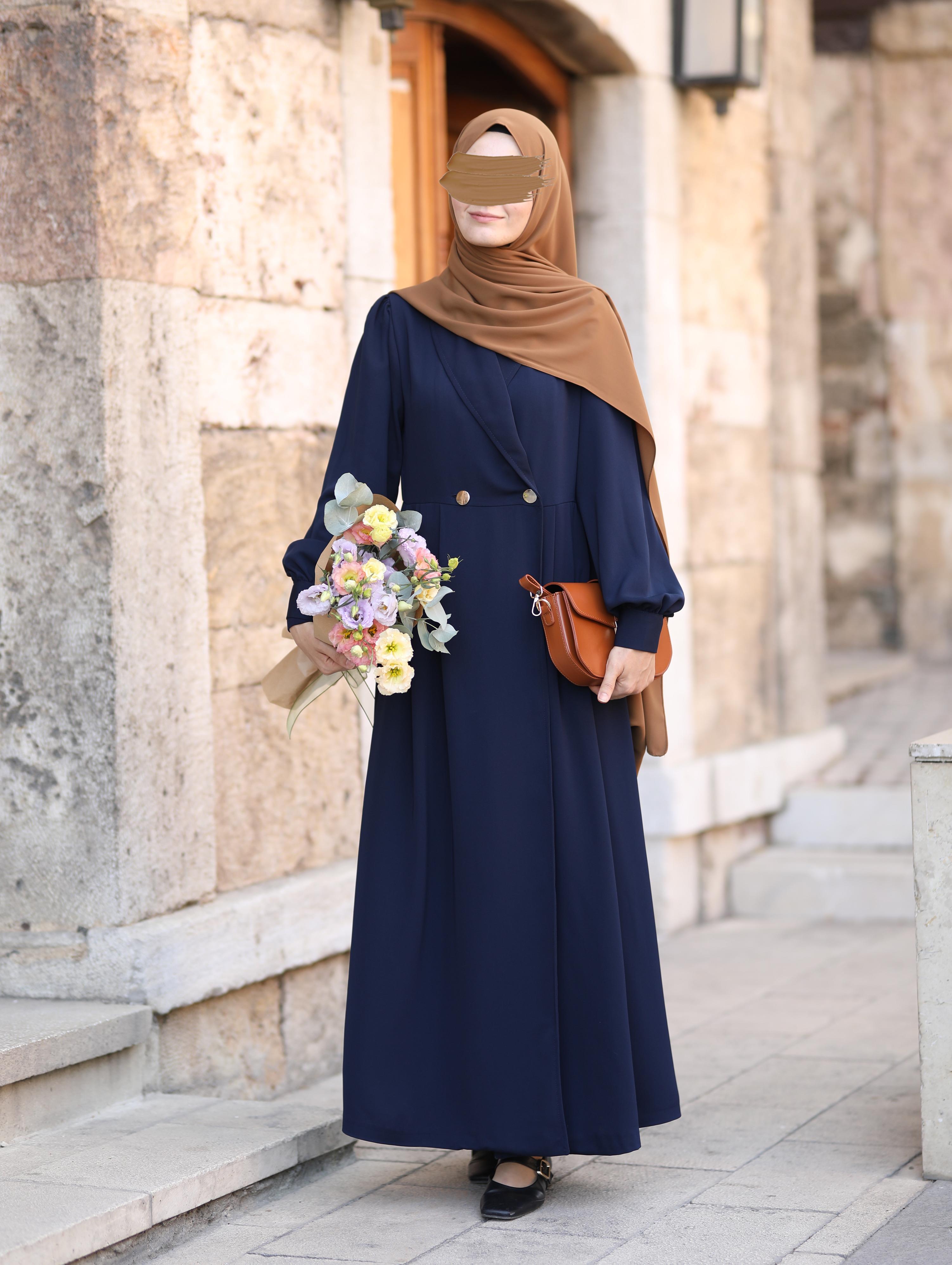 Çift Düğmeli Trenç Lacivert