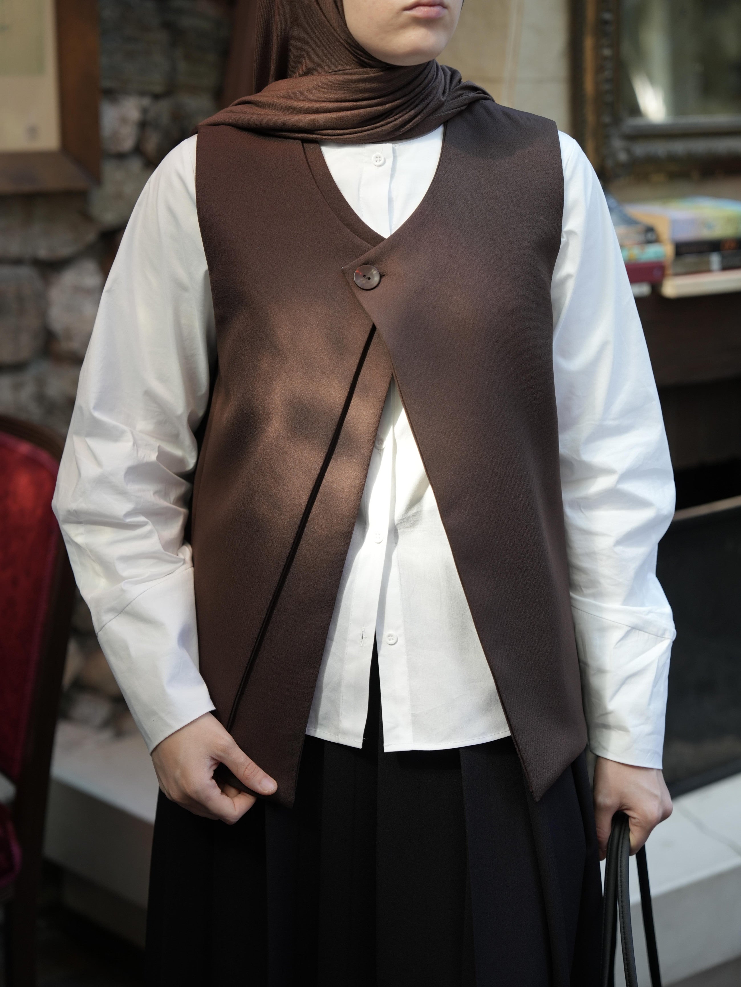 Çift Kat Yelek KAHVERENGİ