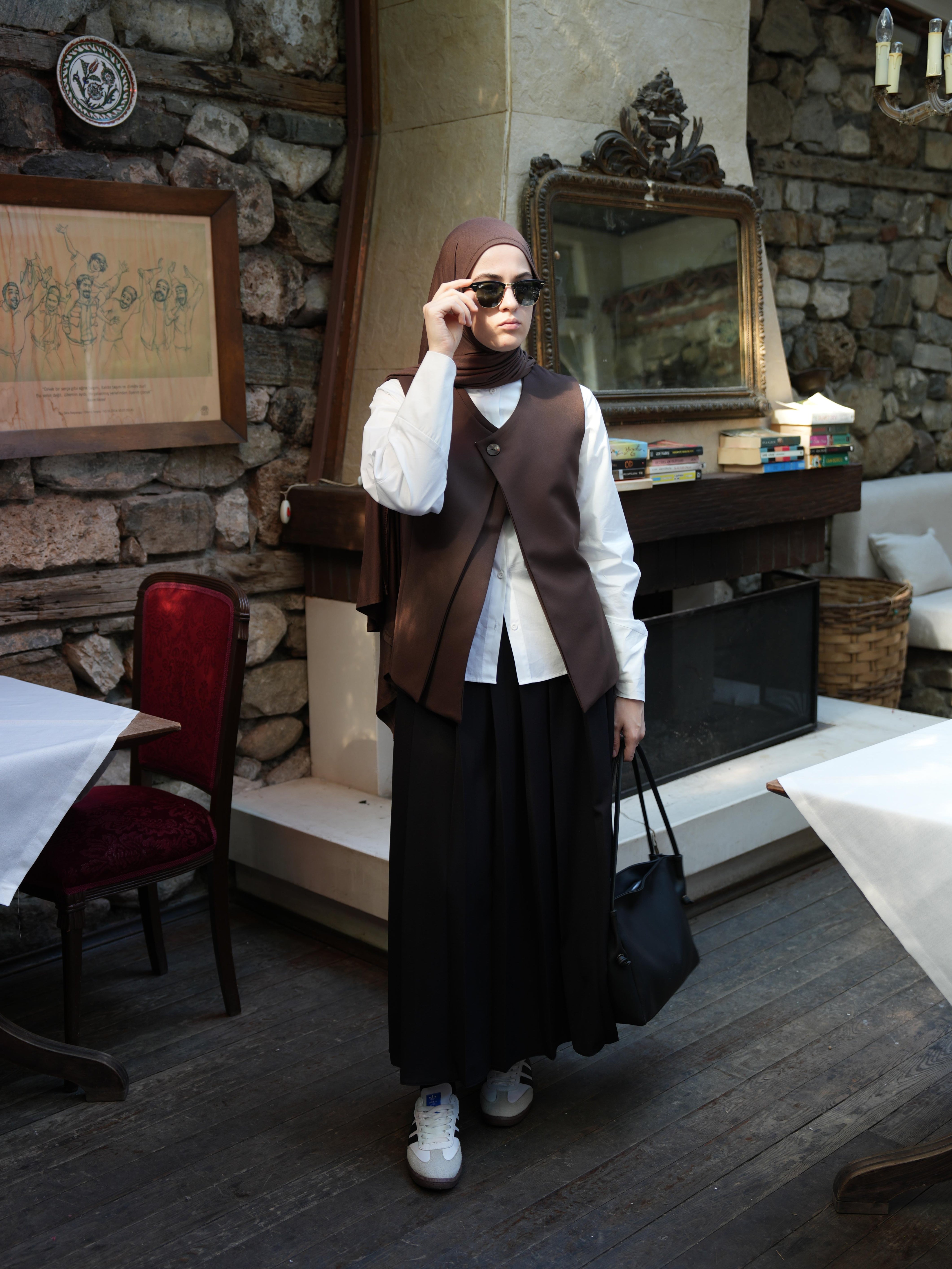 Çift Kat Yelek KAHVERENGİ