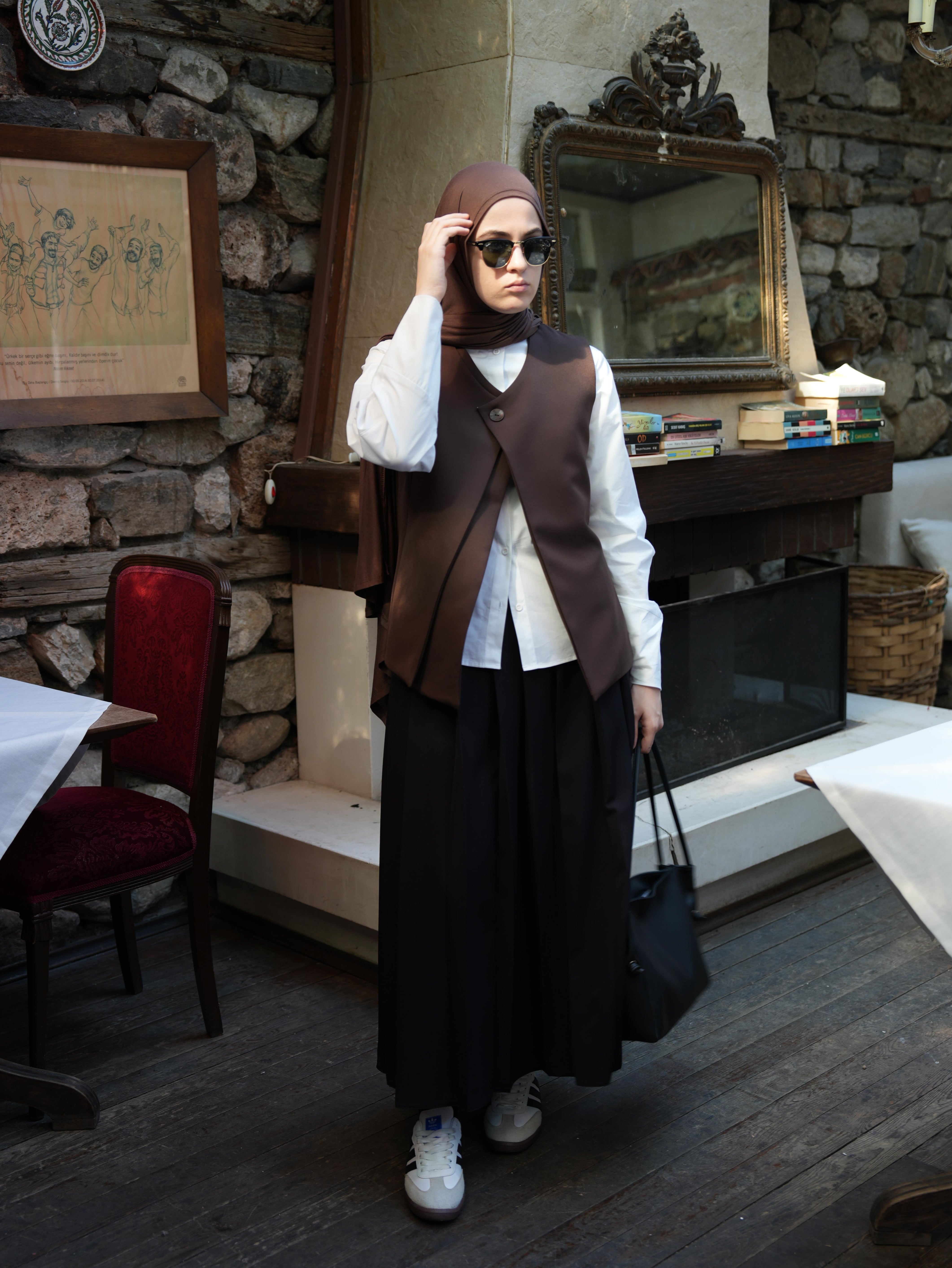 Çift Kat Yelek KAHVERENGİ