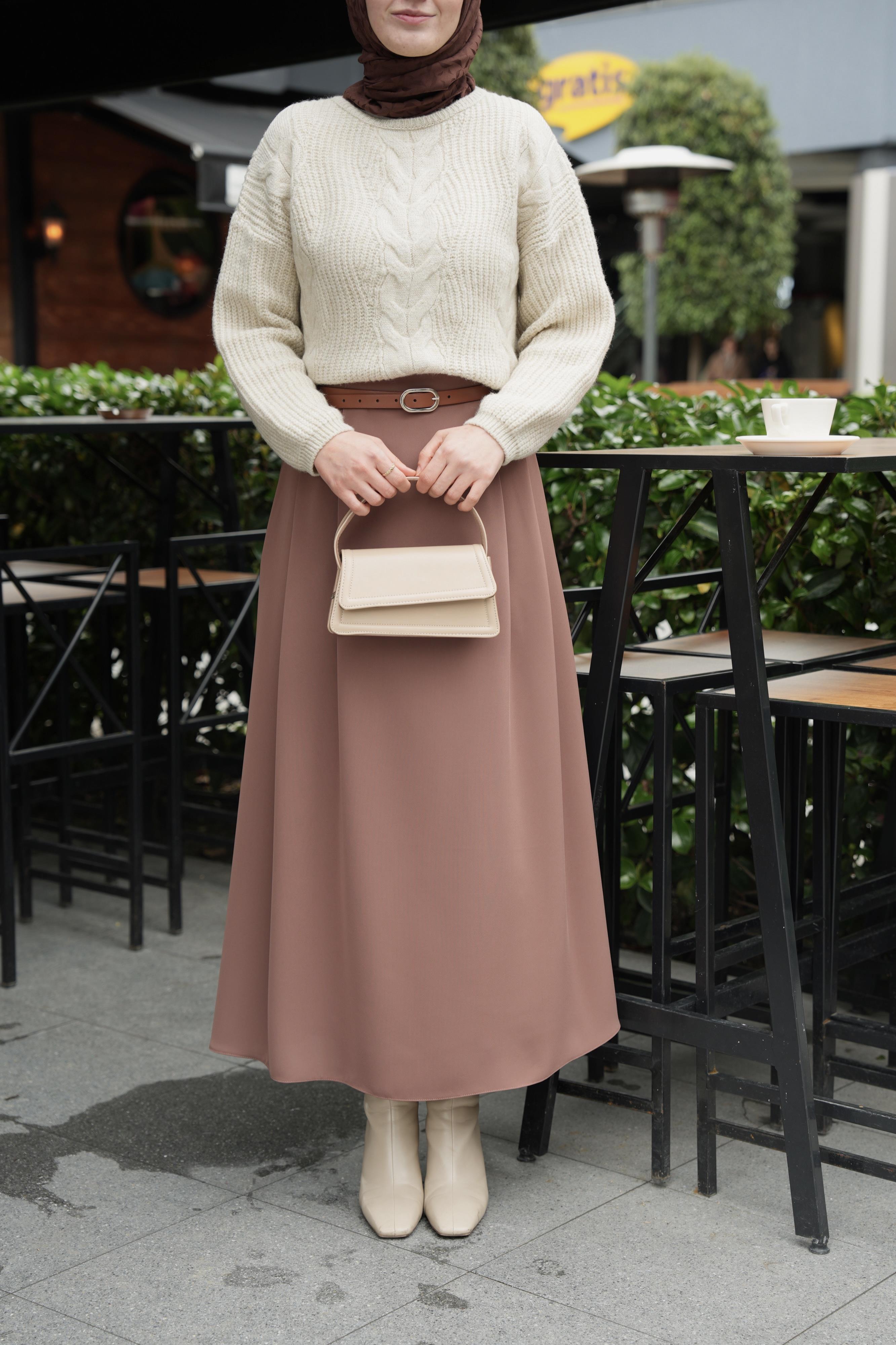 Çift Pileli A Kesim Etek SÜTLÜ KAHVE