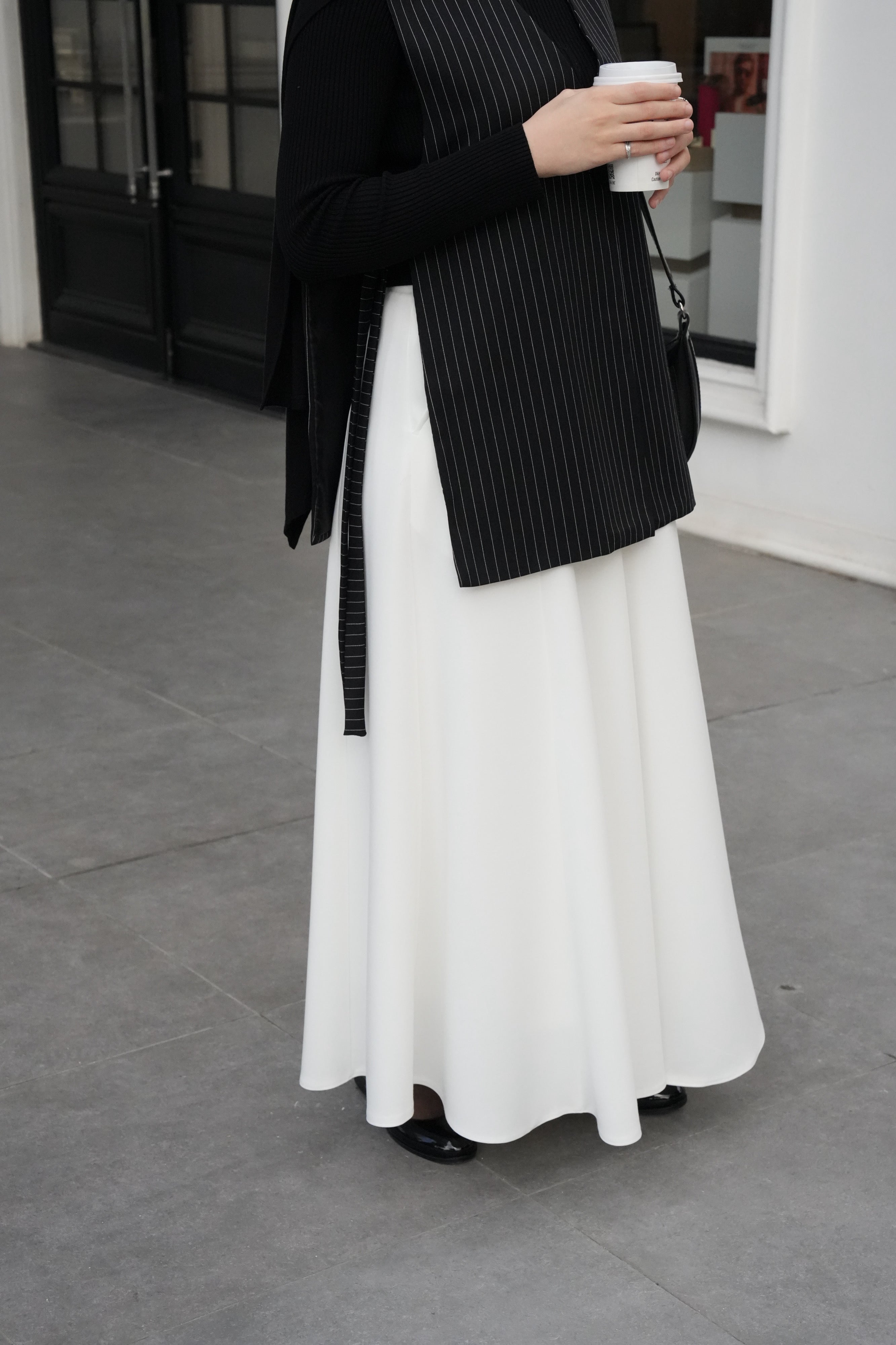 Modal Parçalı Etek Kırık Beyaz