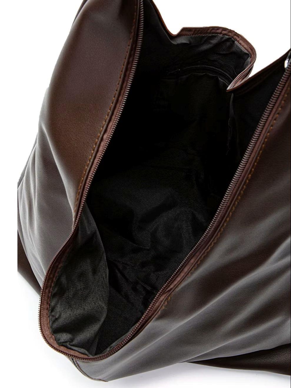 Büyük Deri Omuz Çantası KAHVERENGİ