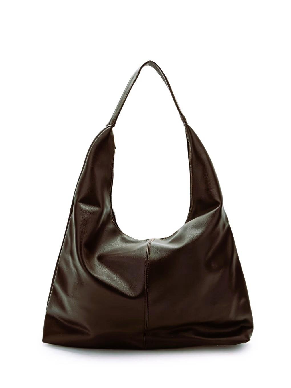 Büyük Deri Omuz Çantası KAHVERENGİ