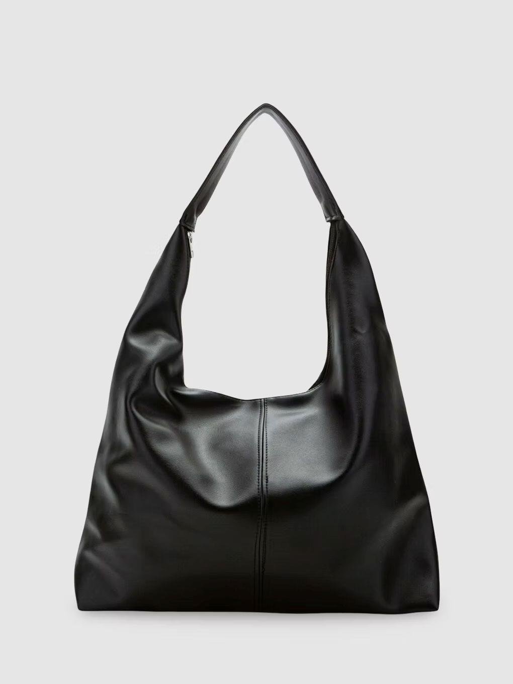 Büyük Deri Omuz Çantası SİYAH