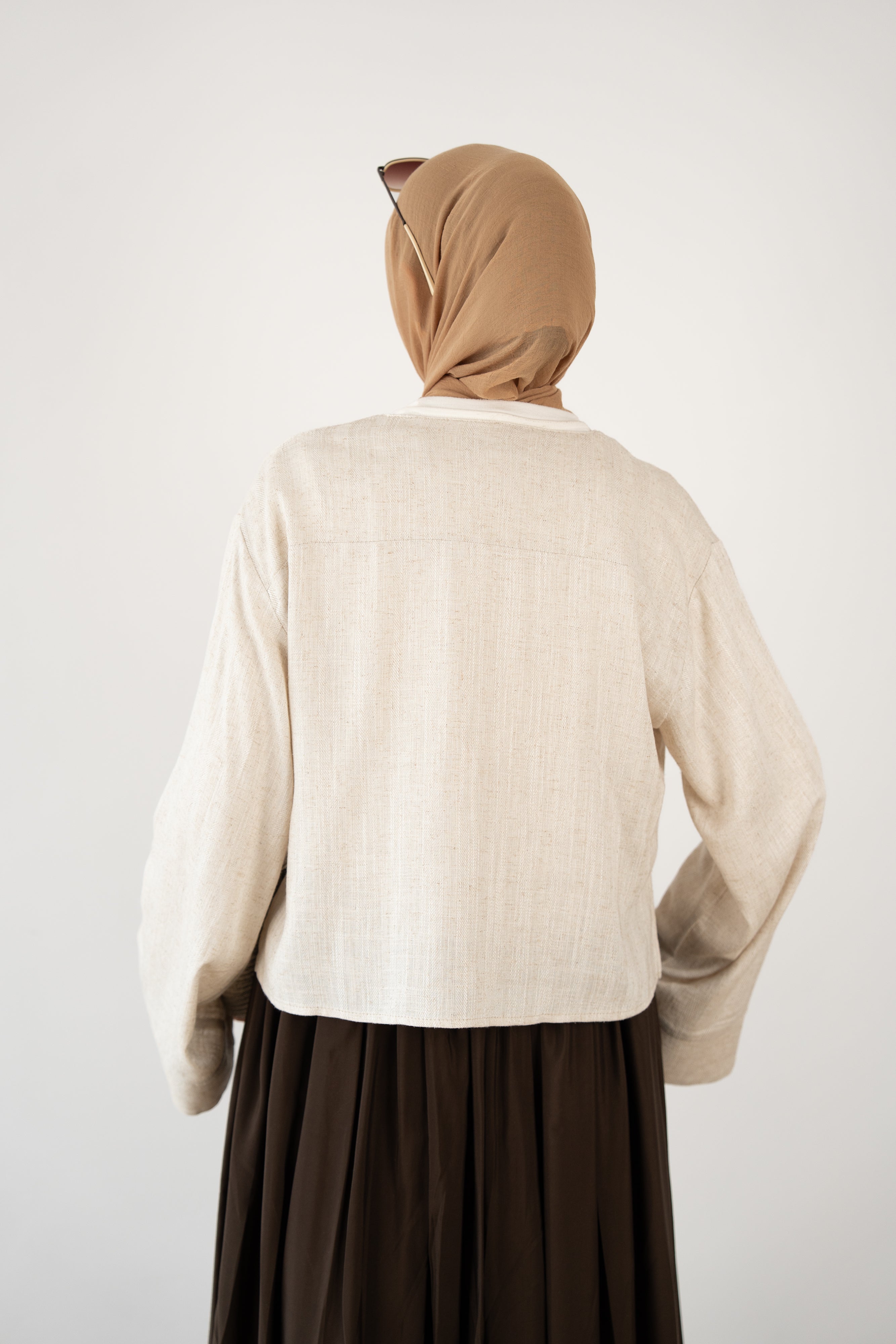 Keten Britli Kısa Kimono KREM