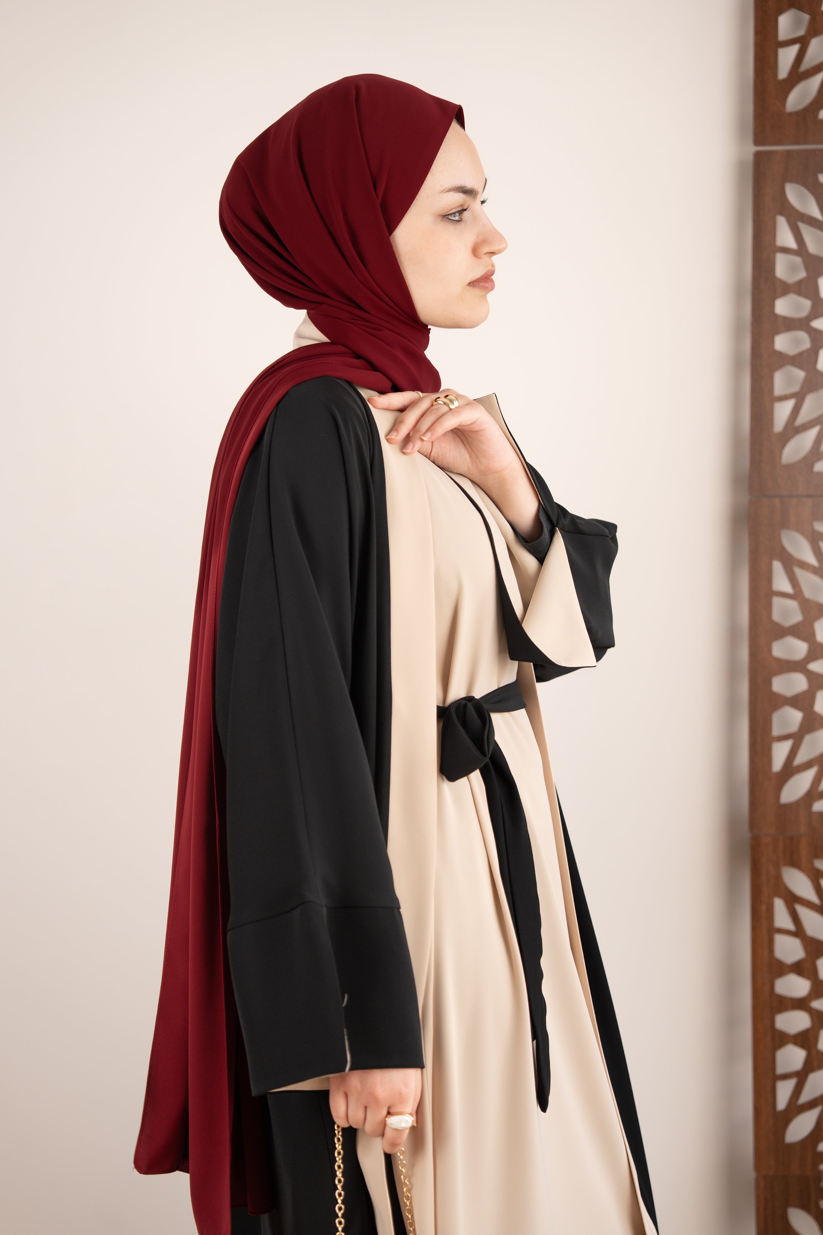 Garnili Abaya Takım Siyah-Bej