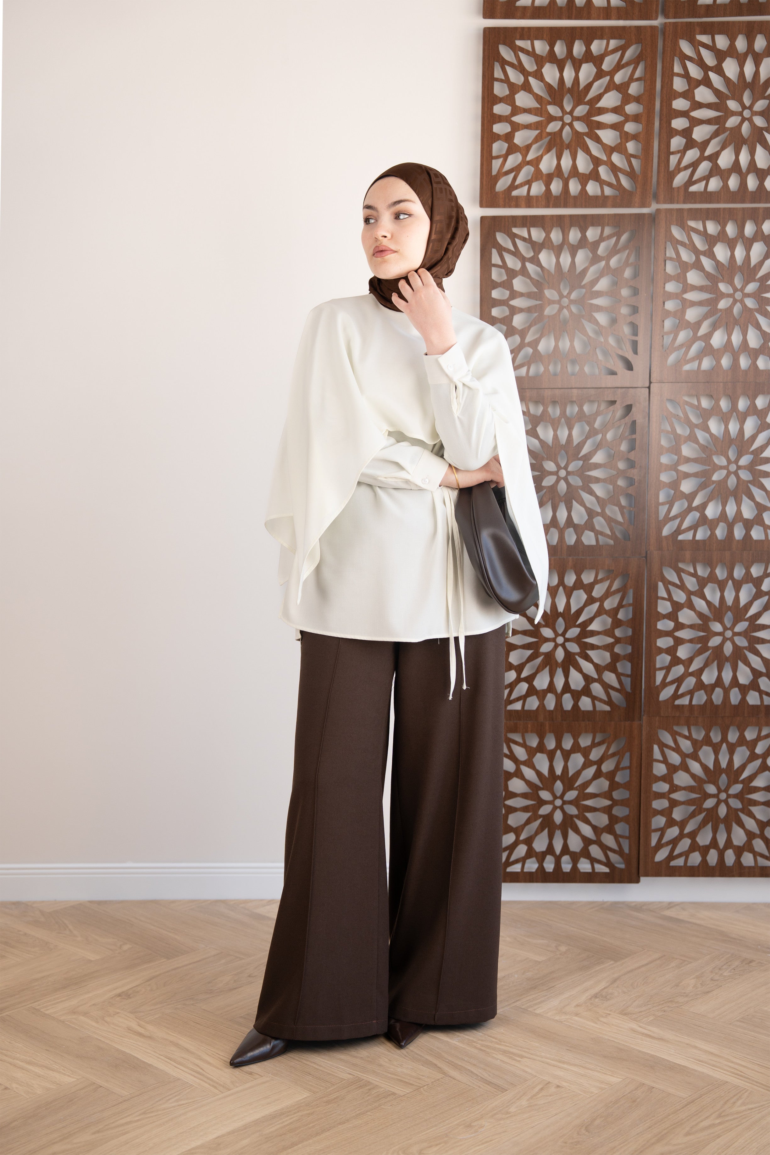 Dikiş Detaylı Palazzo Pantolon KAHVERENGİ