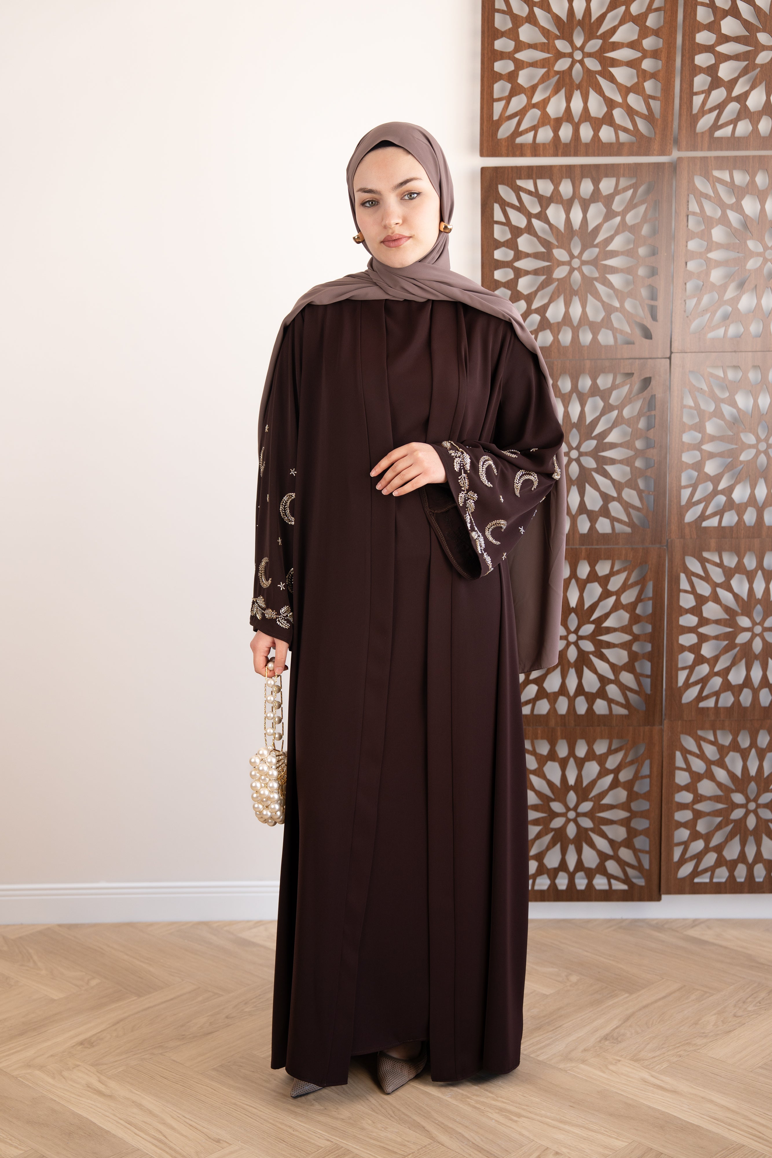 Moon Abaya Takım KAHVERENGİ
